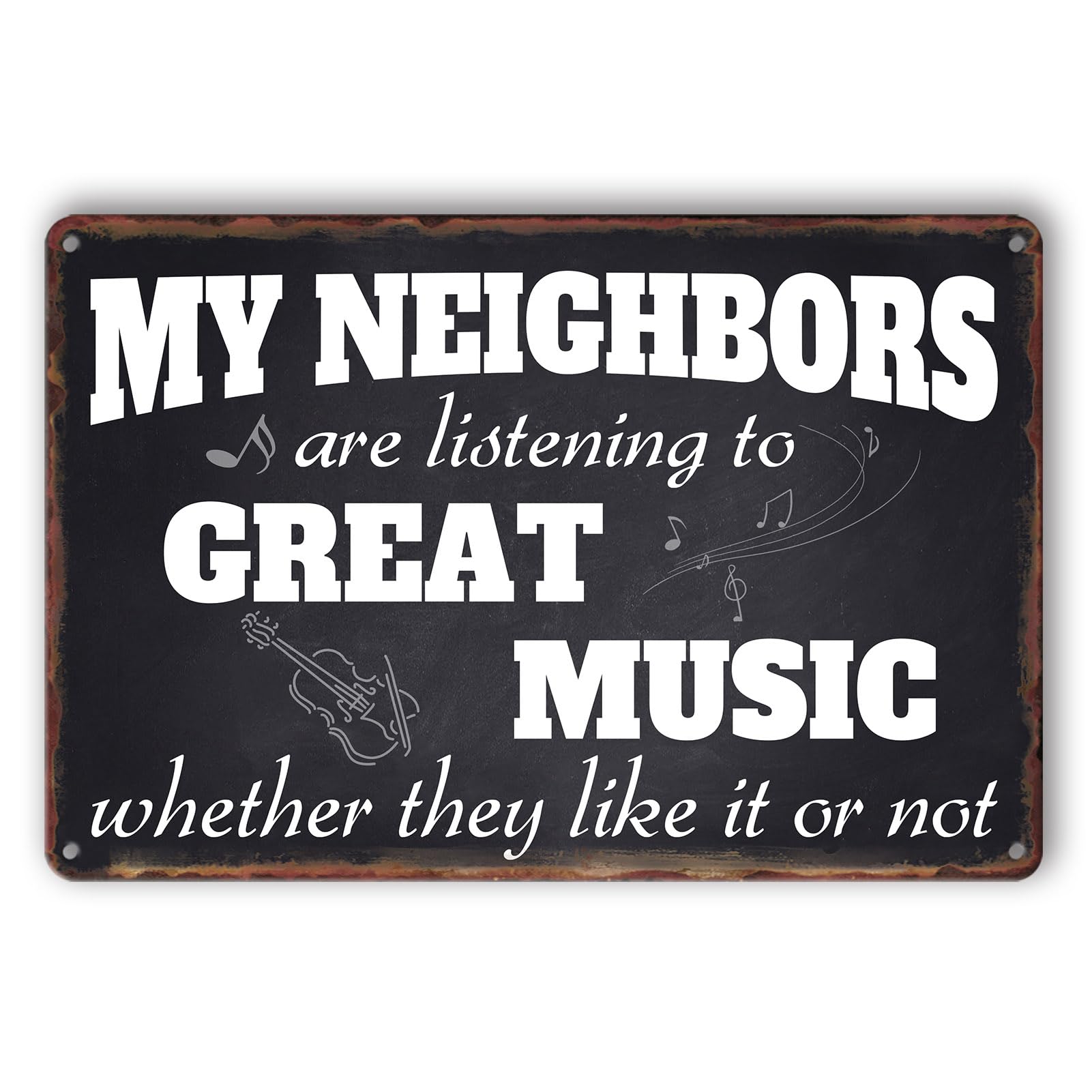 peiyeety Metal Tin Signs Funny Man Cave Decor My Neighbors Are Listening To Great Music Whether They Like It OrSign Garage Decor Men Bar Signs Vintage Metal Sign Cool Wall Decor Welcome To 8"x12"