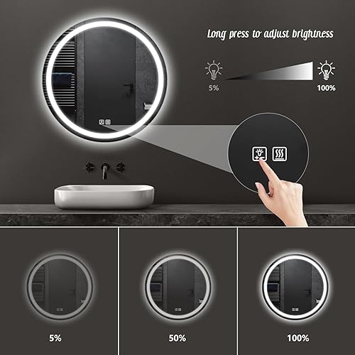 Miniatura 4 de Espejo de baño LED redondo de 36 pulgadas con luces, espejo de maquillaje con parte delantera y retroiluminada, antivaho, 3 colores y luz regulable