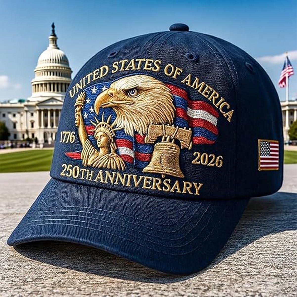 Eagle & Liberty – United States 250th Anniversary Hat, 2025 Adjustable Bald Eagle Printed Patriotic Baseball for Men Women