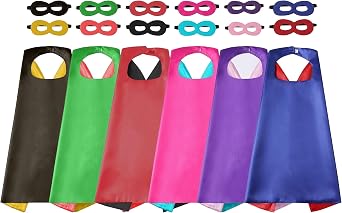 Kids Superhero Cape Mask Set - Hero Costume 6 Double Sided Fancy Dress Cosplay - Party Dress Up Supplies for Boys & Girls