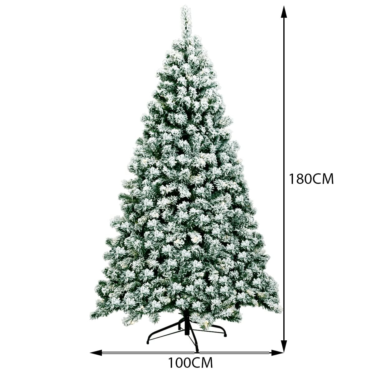 COSTWAY 135/180/225cm Künstlicher Weihnachtsbaum mit Schnee und warmweißen LED-Leuchten, Tannenbaum mit Metallständer, Christbaum PVC Nadeln, Kunstbaum Weihnachten grün (180cm)