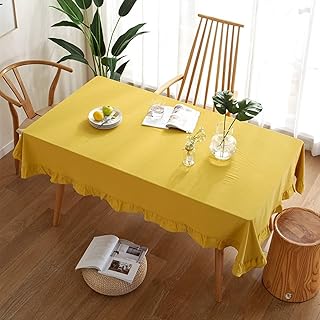 Tolldek Mantel rectangular de 120 x 160 cm, color amarillo, con volantes, algodón, para interiores, impermeable, para cocina, mesa de comedor, mesa de café, fiestas