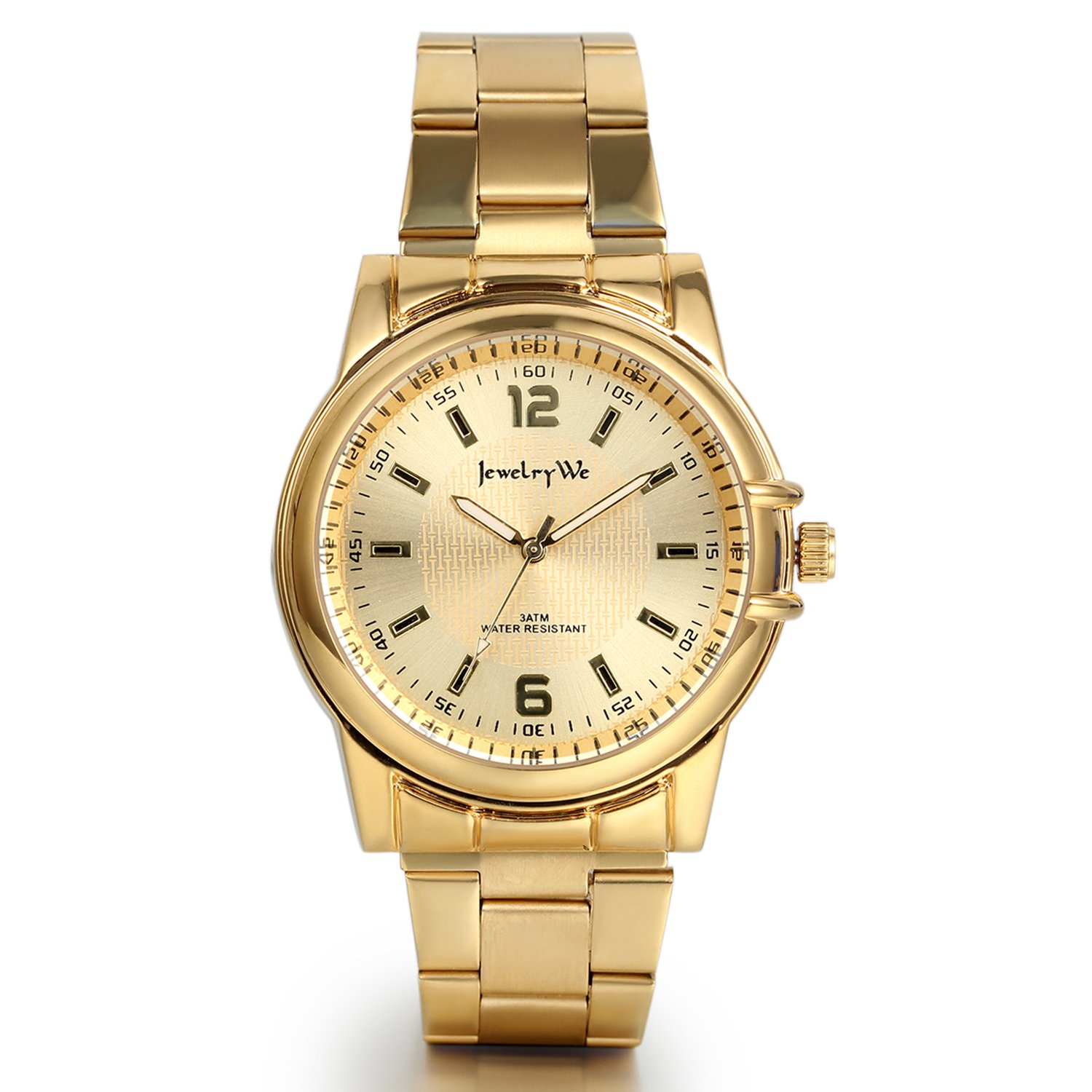 Mens Wrist Watch Gold Tone Stainless Steel Quartz Watch Analog Luxury Bracelet Dress Watches