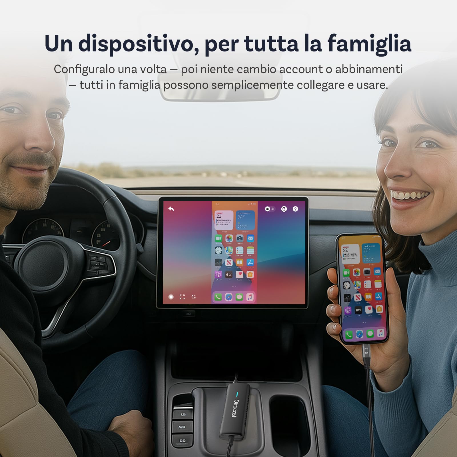 [Novità 2025] OTTOCAST Mirror Touch, Adattatore CarPlay Wireless con Controllo Touch Bidirezionale, Funziona con iPhone 15+ e Telefoni Android con Funzione DP per Auto con CarPlay Cablato di Fabbrica