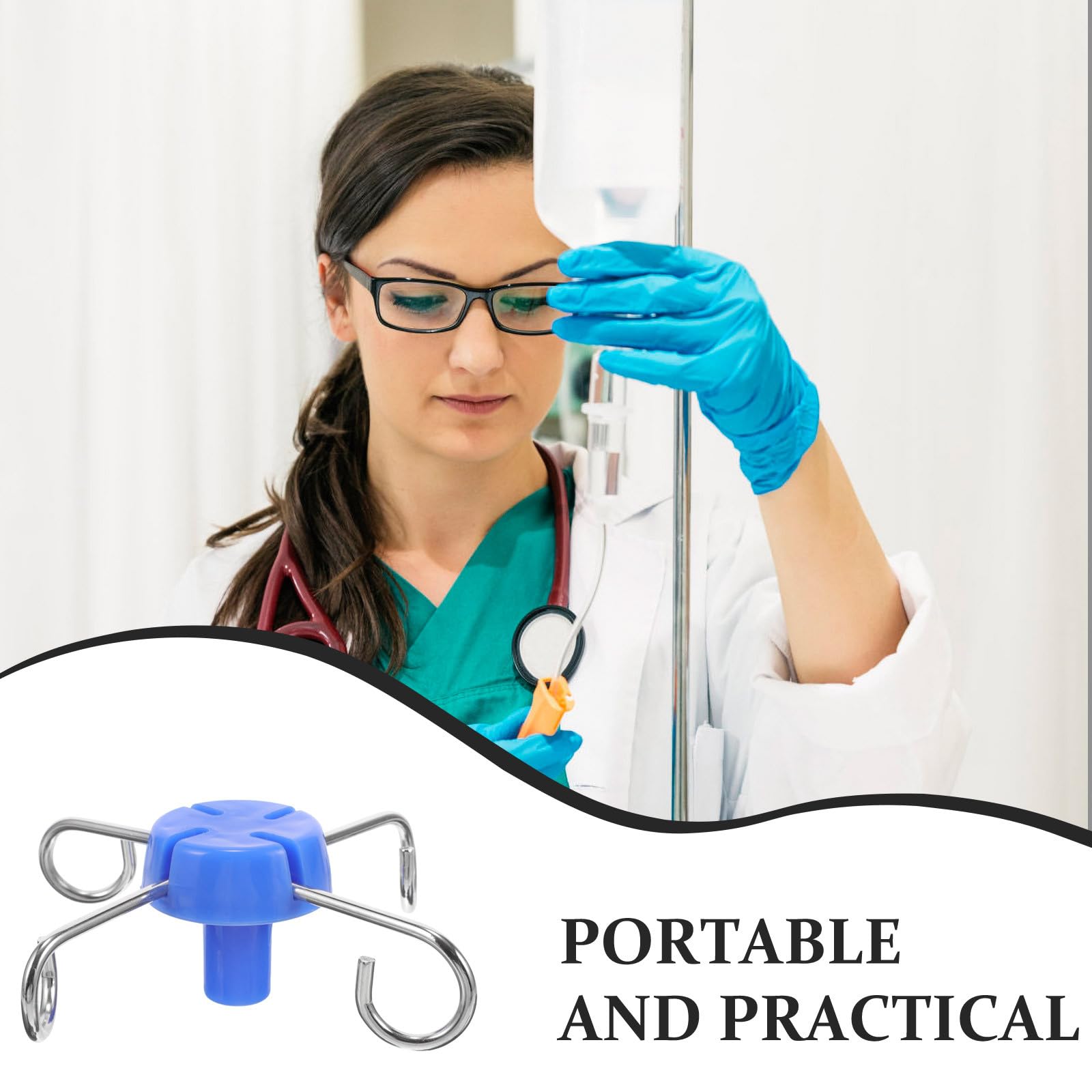 ORFOFE Soporte portátil para suero intravenoso con gancho azul, accesorio para estante de infusión de 13 mm, gancho pequeño para uso clínico, hospitalario y doméstico, pieza ligera y duradera