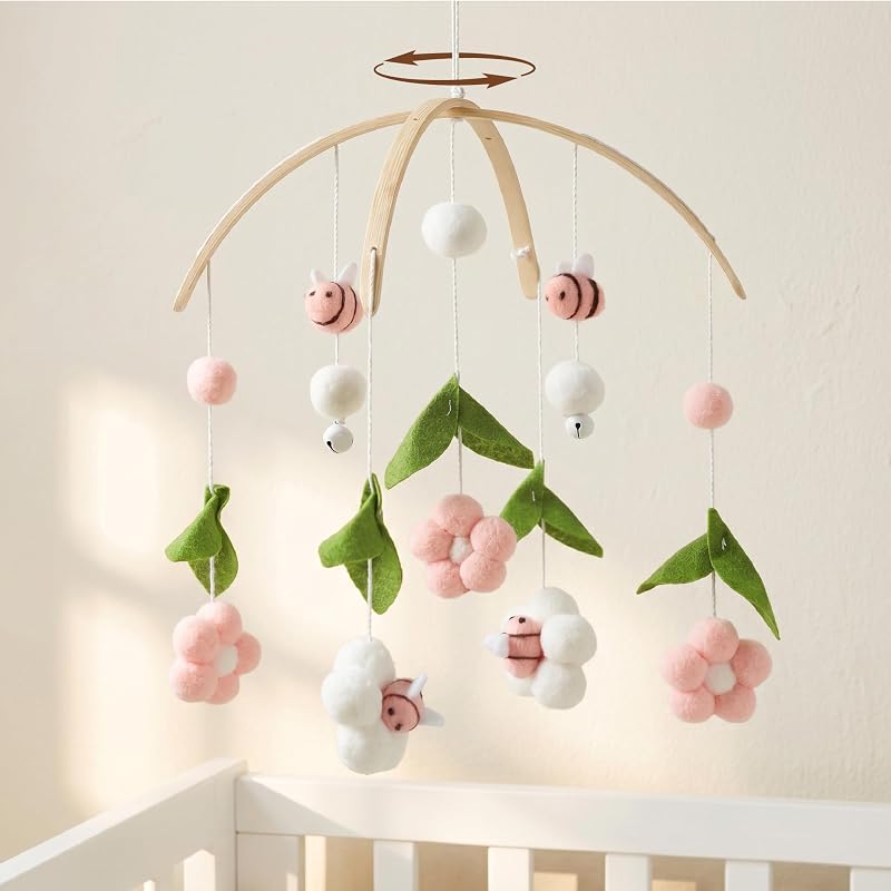 celular de bebé para cuna hecho a mano abeja rosa hermosa decoración de guardería