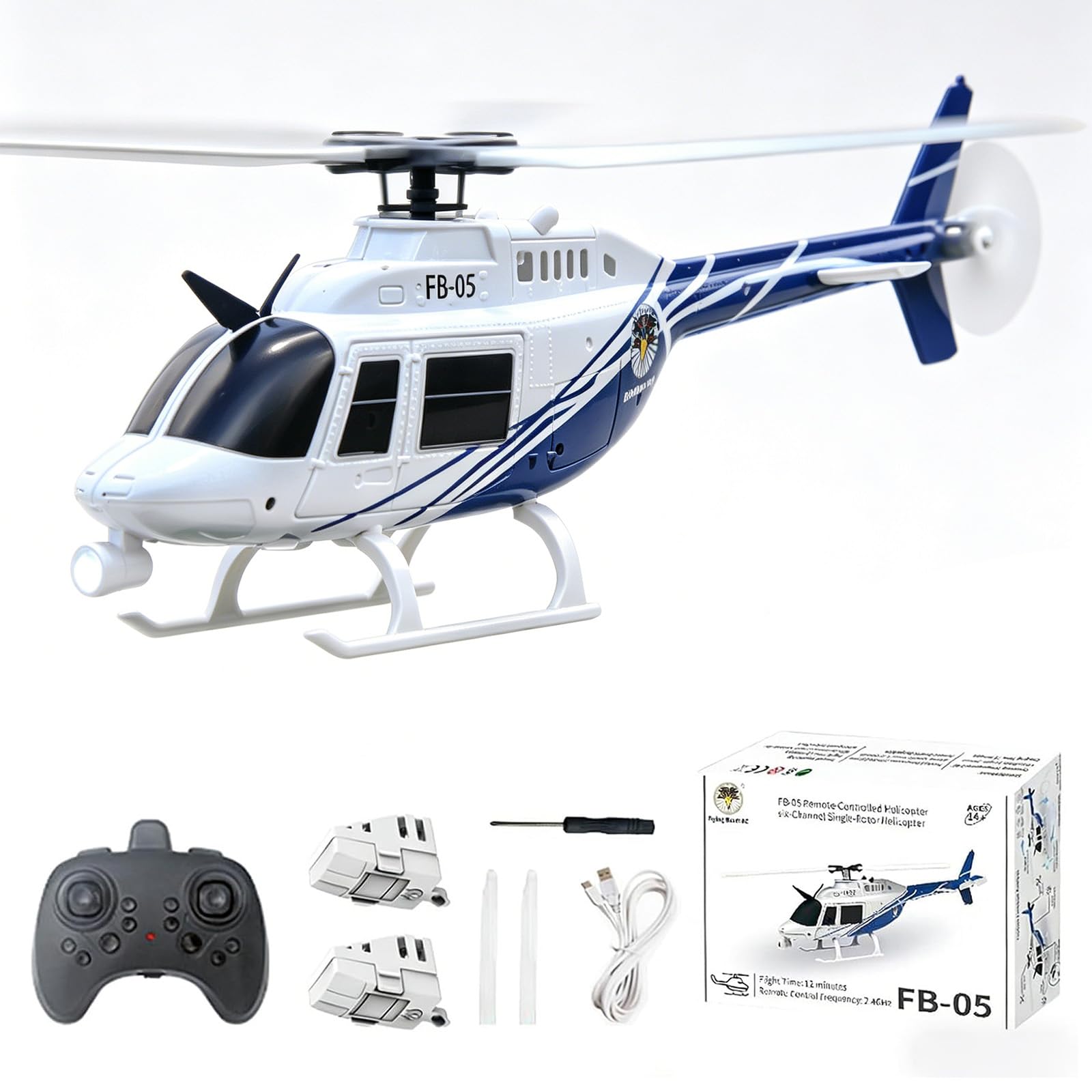 Hylukon FB-05 Remote Controlled Helicopter, 6 Channel Single Rotor Helicopter with 6 Axis Gyro, Altitude Hold, One Key Takeoff Landing, Circle Emergency Stop, Gift for Teens Adul (Blue)