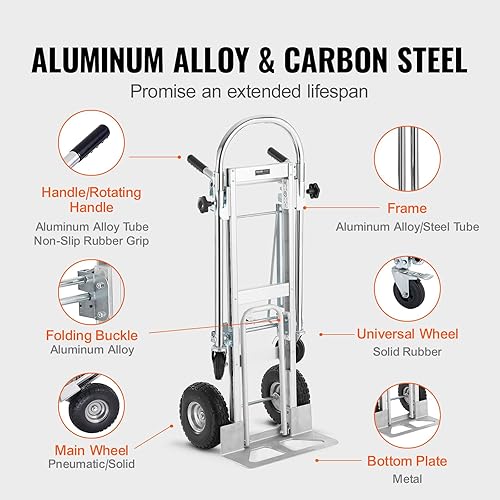 Miniatura 42 de VEVOR Folding Hand Truck and Dolly, 309 Lbs Capacity, Aluminum Foldable Cart, Heavy-Duty Luggage Trolley Cart with Telescoping Handle and PP+TPR