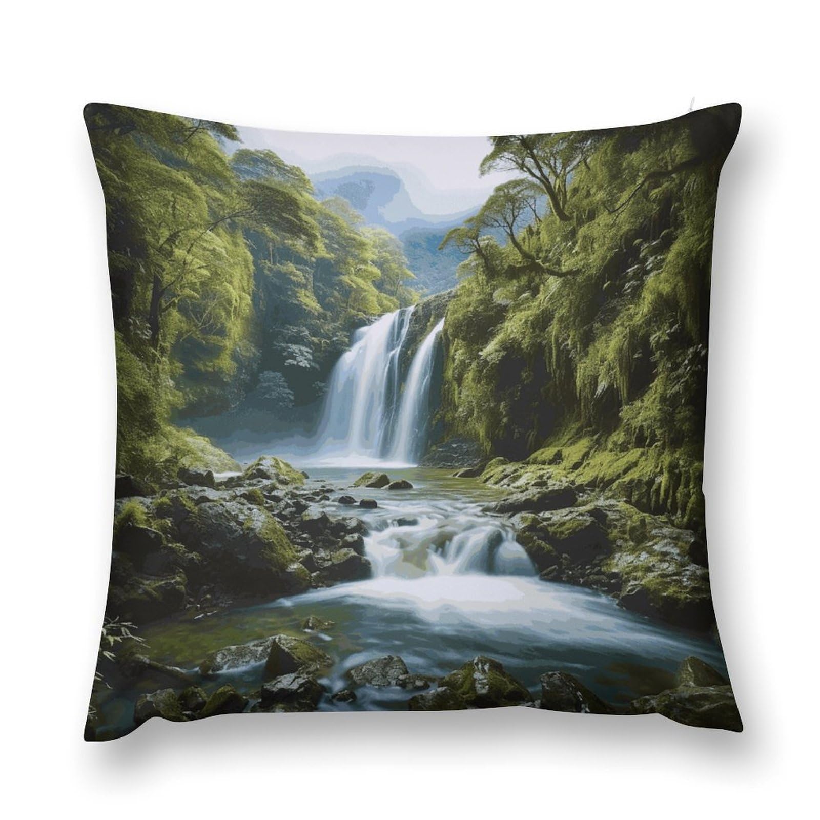 MUSM Waterfall Landscape Painting Throw Pillow Cover 22 "x22 Wrinkle&Fade Resistant Cozy Soft Plush Pillow Case Protector Double-Sided Personalized Pillowcase Pillow Shams Cushion Cover for Home