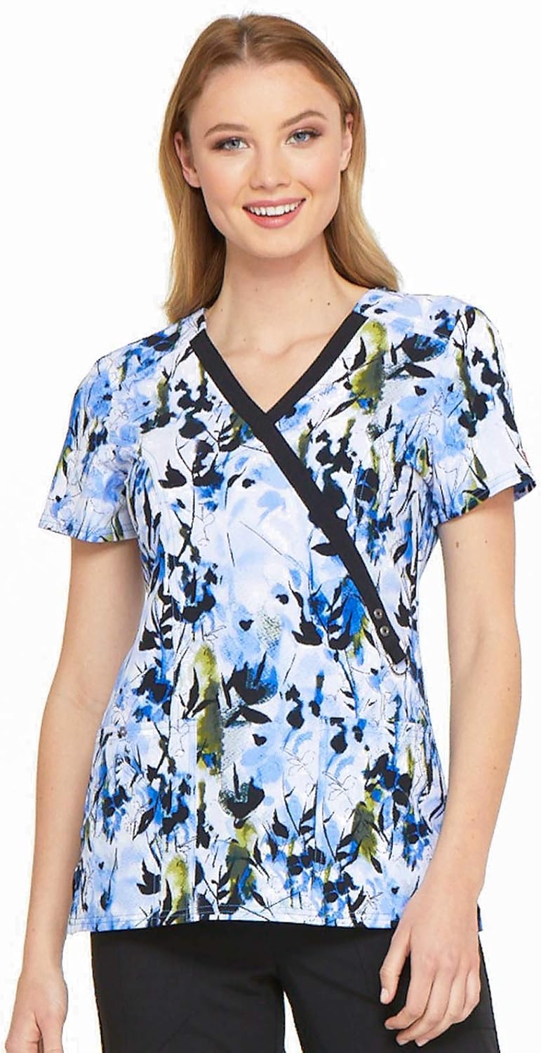 Dickies Prints Women Scrubs Top Mock Wrap DK714: Clothing, Shoes & Jewelry
