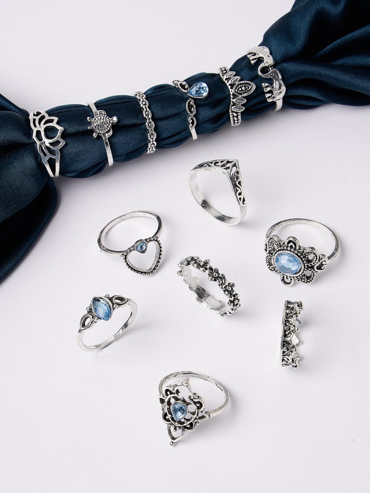 Sparkling Midi Finger Rings Set of 13 - Boho Stackable Knuckle Rings