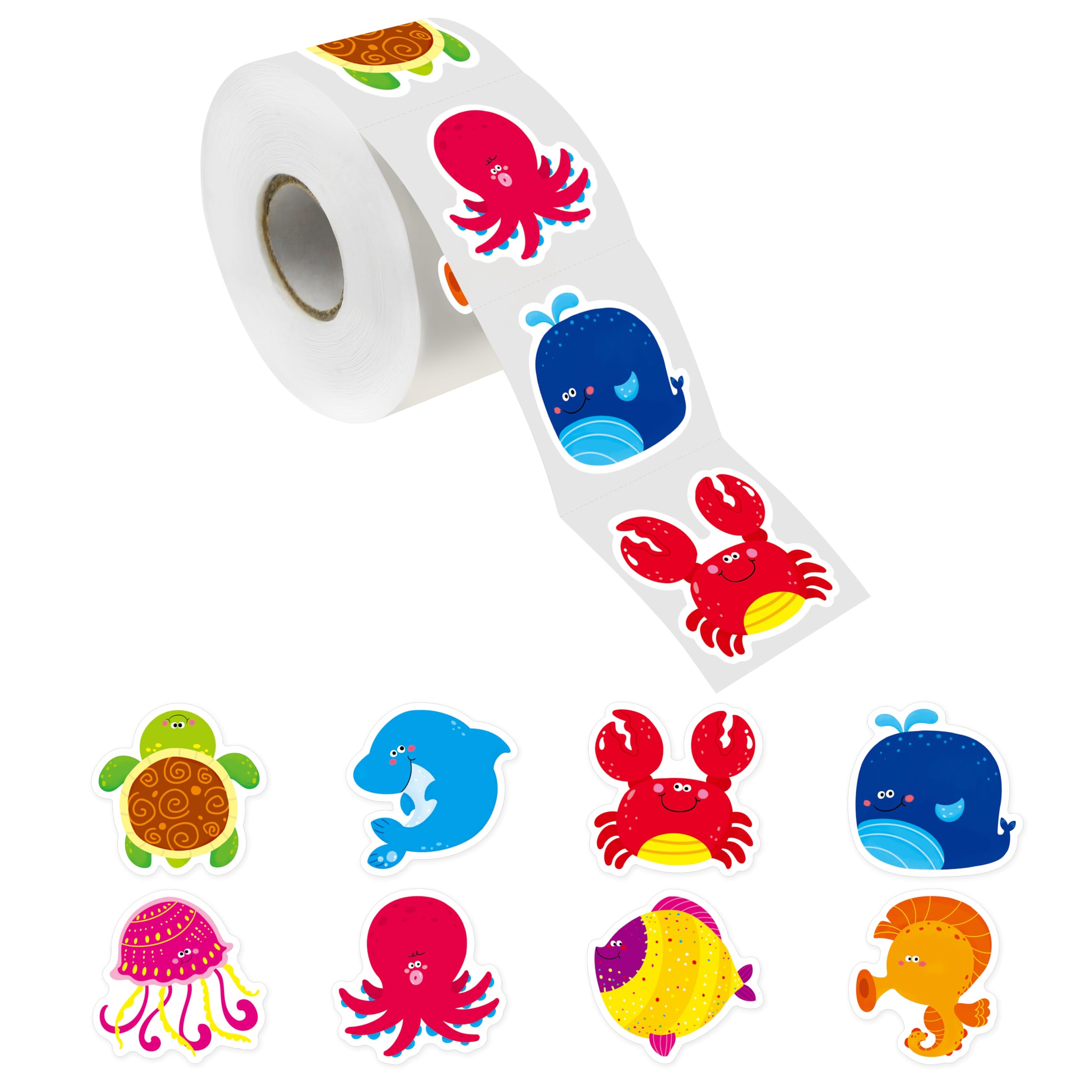 600 PCS Marine Animal Stickers, 8 Designs Adorable Animal, Water/Tear/Oil Resistant with No Residue, Reward Incentive Stickers for Teacher, Classroom & School, Party Supplies, DIY Project Decoration โ image 1