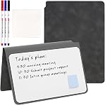 SAYEEC Carnet de bord blanc, tableau d'effacement à sec portable avec 3 Stylos Fineliner Colors, Noir PU Couverture Erasable Conseil blanc réutilisable Dessin Carnet de notes Easel Pad pour la réunion Business Office School