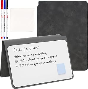 SAYEEC Whiteboard Notebook, Portable Dry Erase Board with 3 Colors Fineliner Pens, Black PU Cover Erasable Handheld White Board Reusable Drawing Notebook Easel Pad for Meeting Business Office School