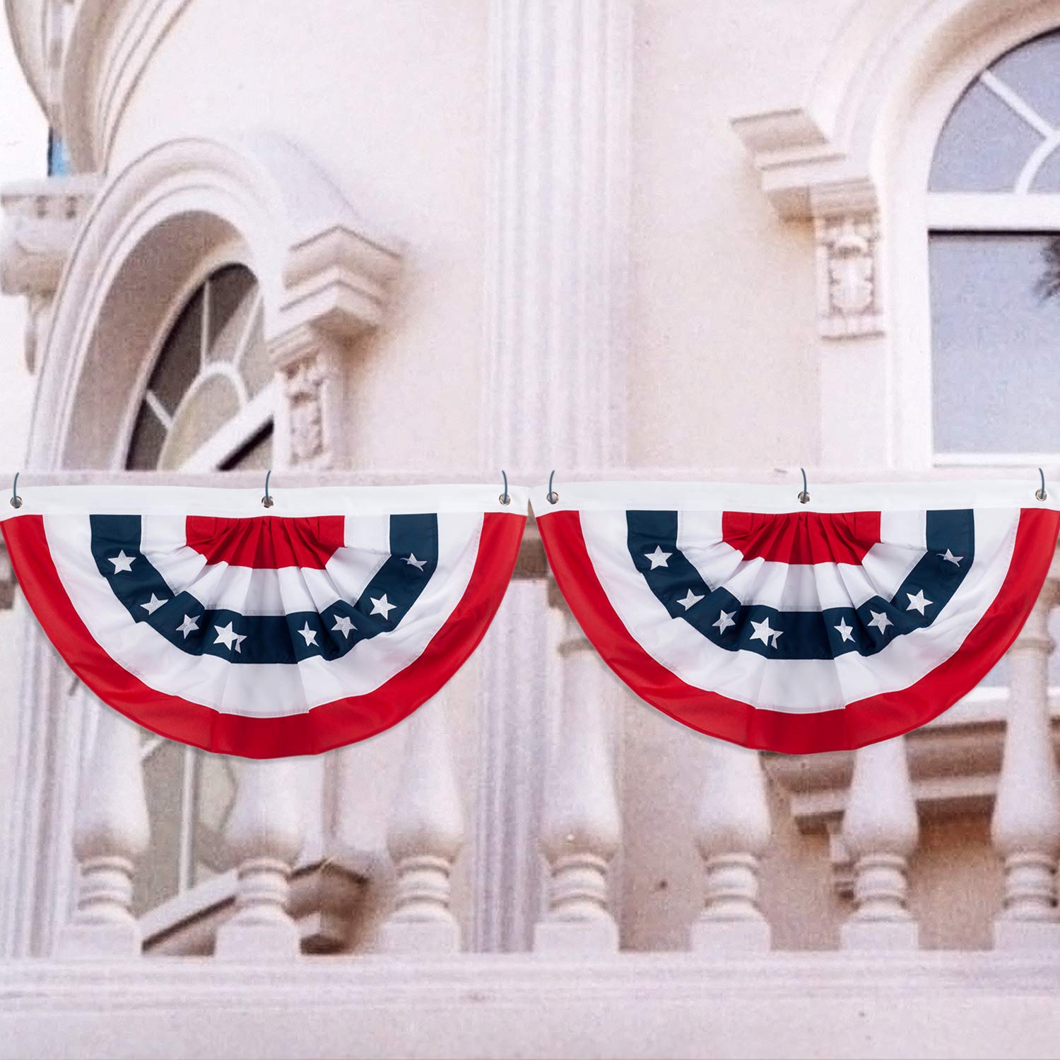 HAUMENLY American Flag Bunting, USA Patriotic Pleated Fan Flag, United States Banner Indoor Outdoor Decoration for 4th of July, Memorial Day and Veterans Day - 1.5 x 3 Feet, Pack of 2