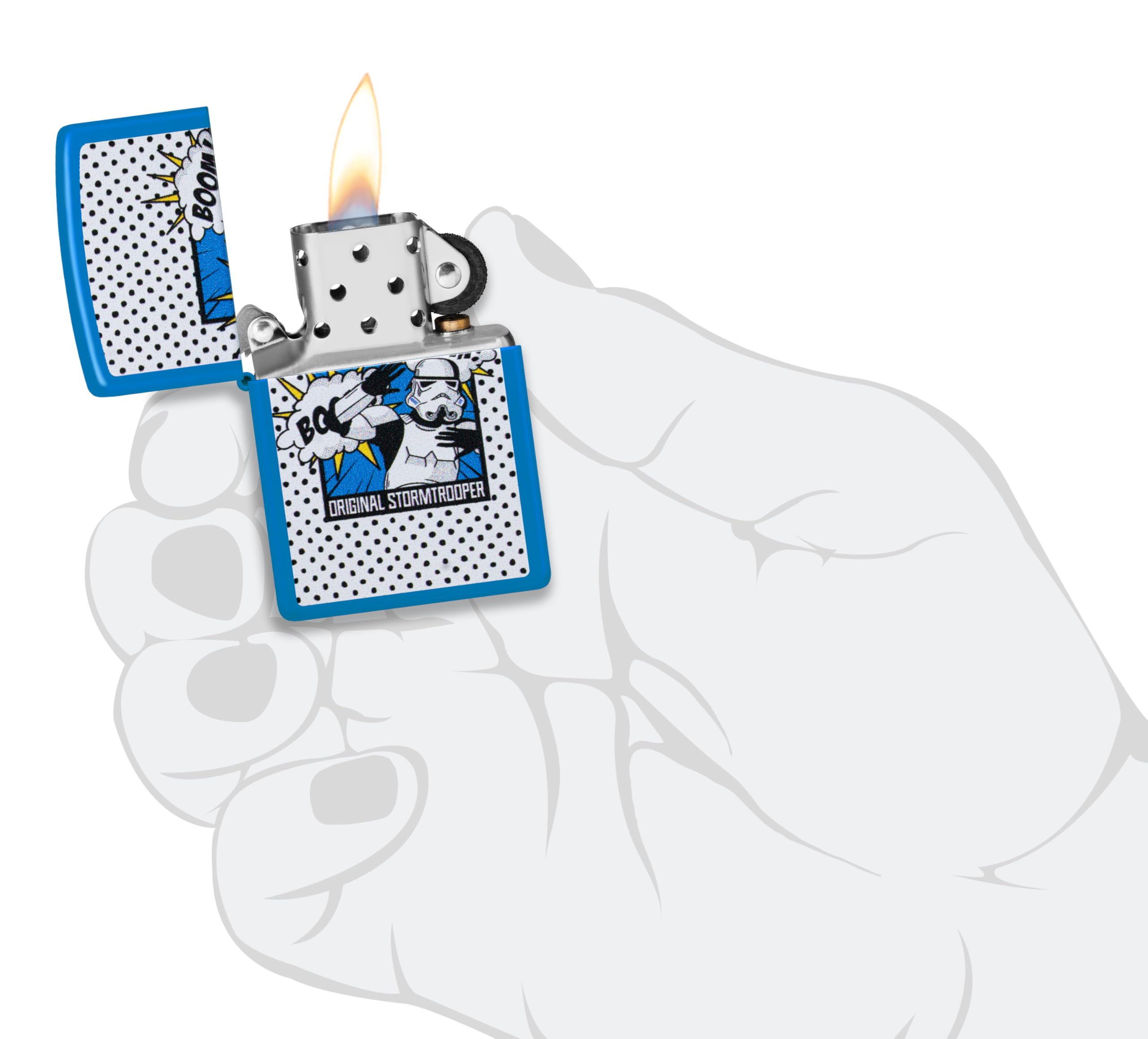 Zippo Encendedor a Prueba de Viento - Original Stormtrooper Boom Diseño - Sky Blue Matte - Recargable - Reutilizable - Caja de Regalo Incluida - Hecho en EEUU