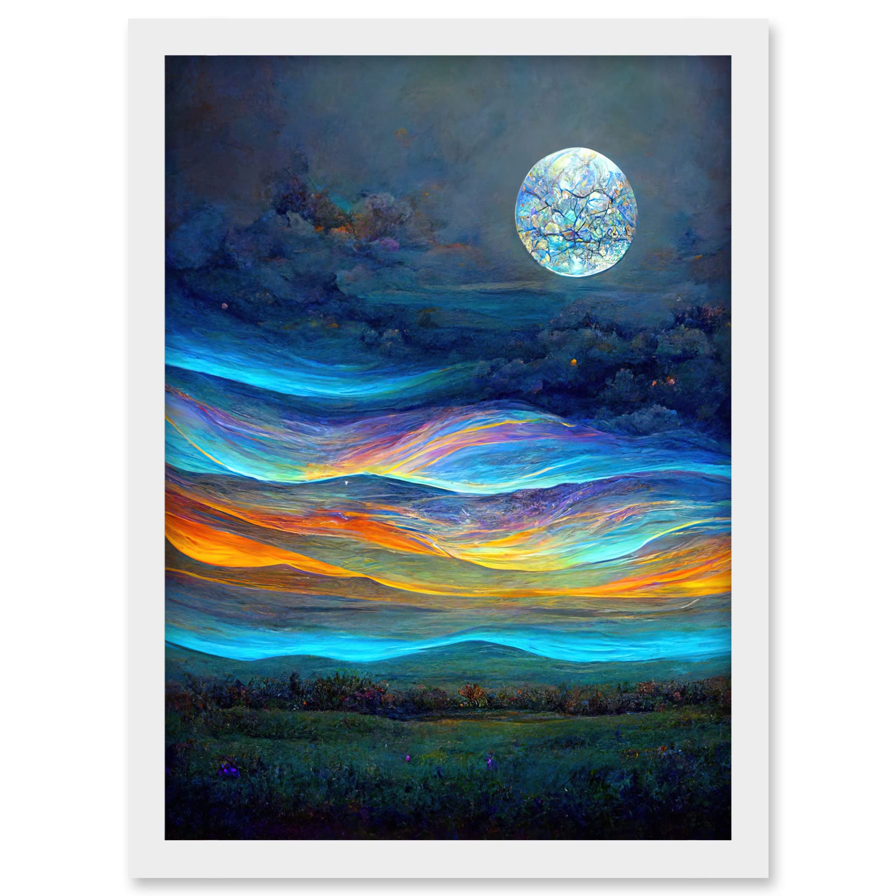 Doppelganger33 LTD Full Moon Aurora Sky Modern Landscape Artwork Framed A3 Wall Art Print