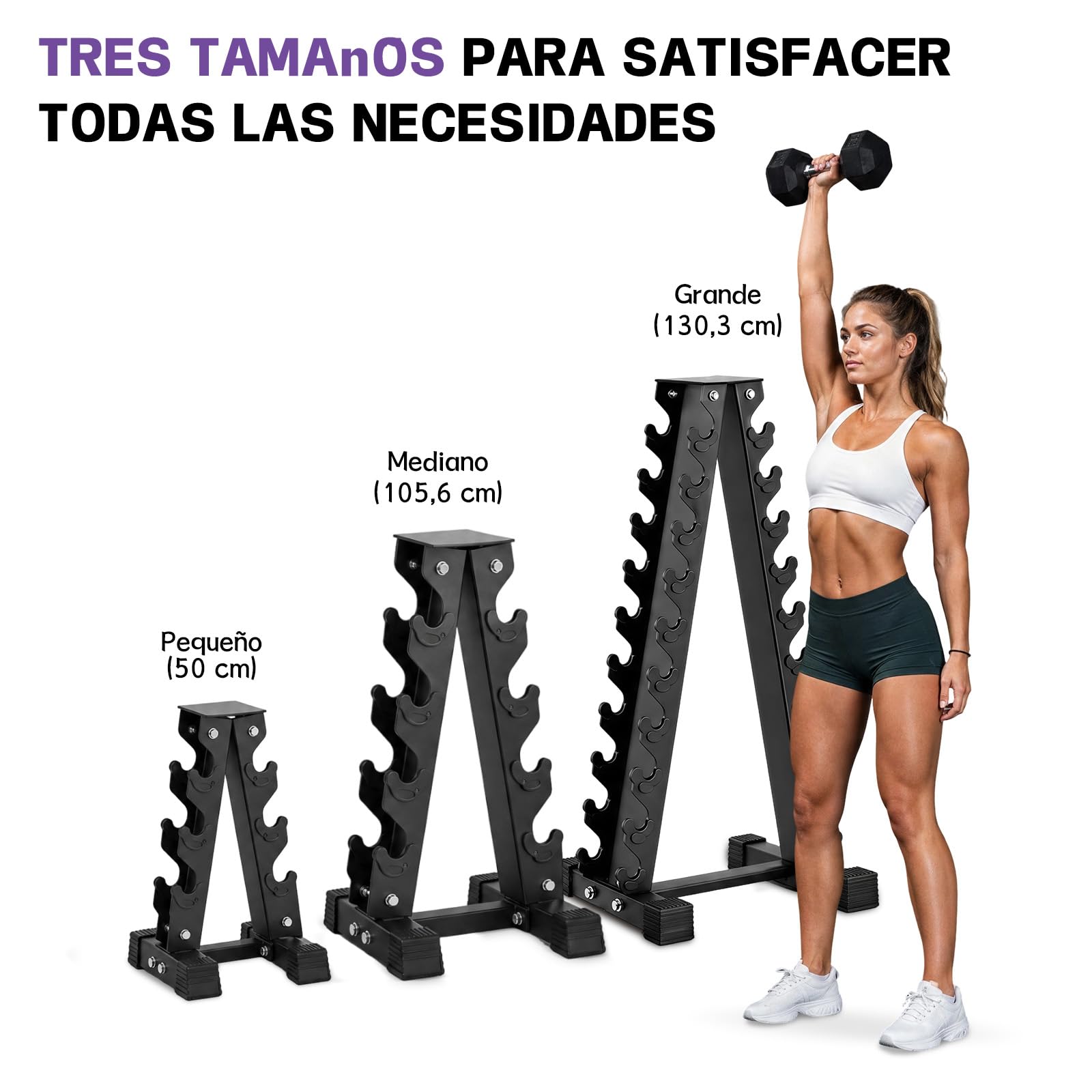 Soporte para Mancuernas de 3 Niveles, Estructura en A, Capacidad 100 kg,con Goma Antideslizante, para Gimnasio y Fitness en Casa (3, Kilogramos, 100)
