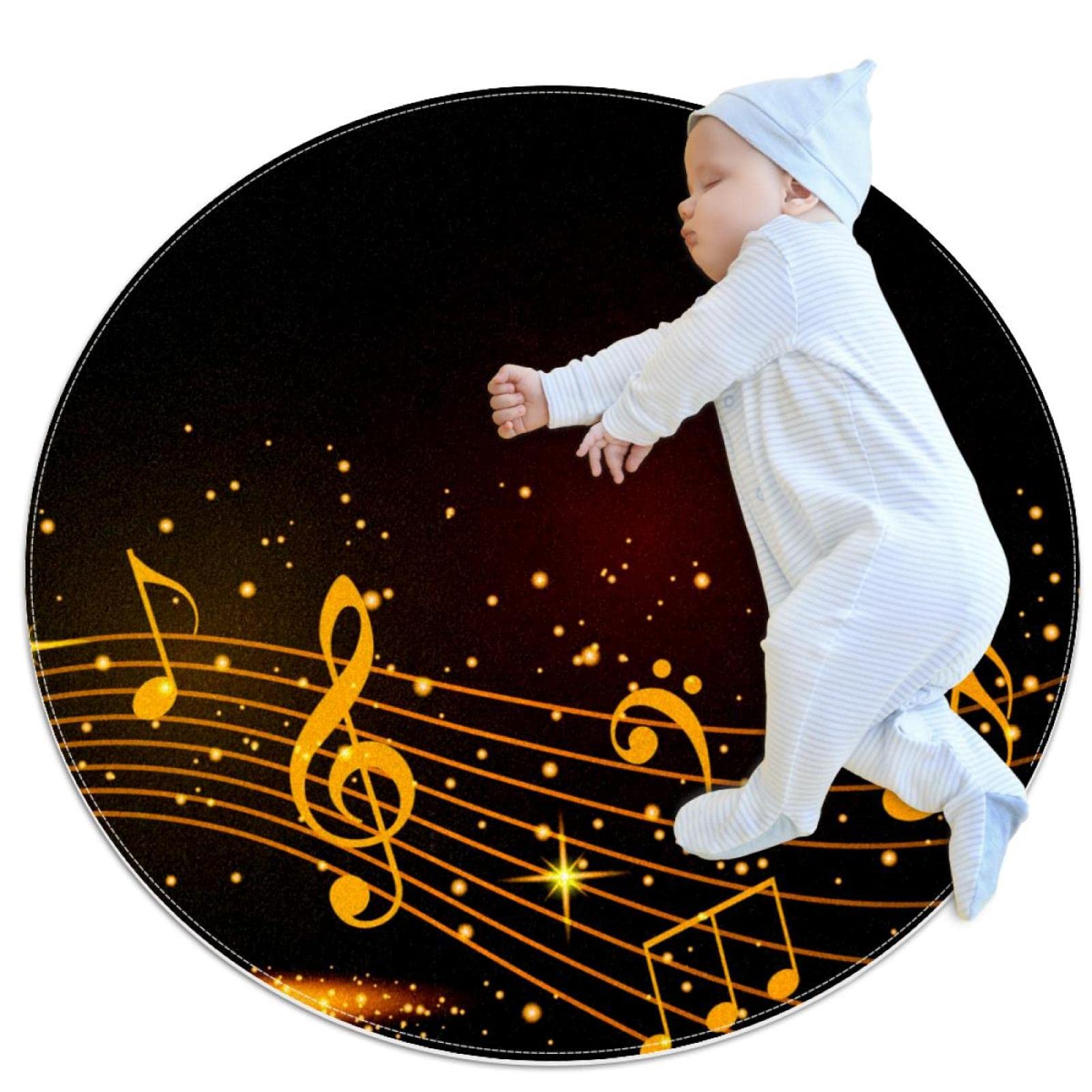 Alfombra para niños niñas niños mascotas JDEZ alfombras notas musicales galaxia redonda 80cm