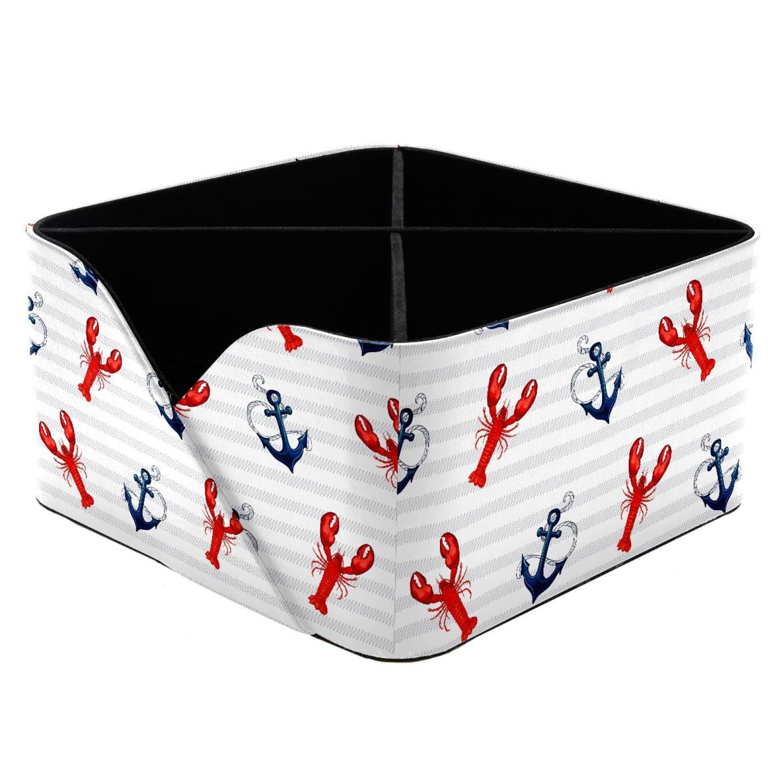 KengjuTesu Tropical Marine Lobster Anchor on Stripes 副本 Desktop Organizer Pen Holder, Rectangular Pencil Cup for Office, Study and Makeup Stations