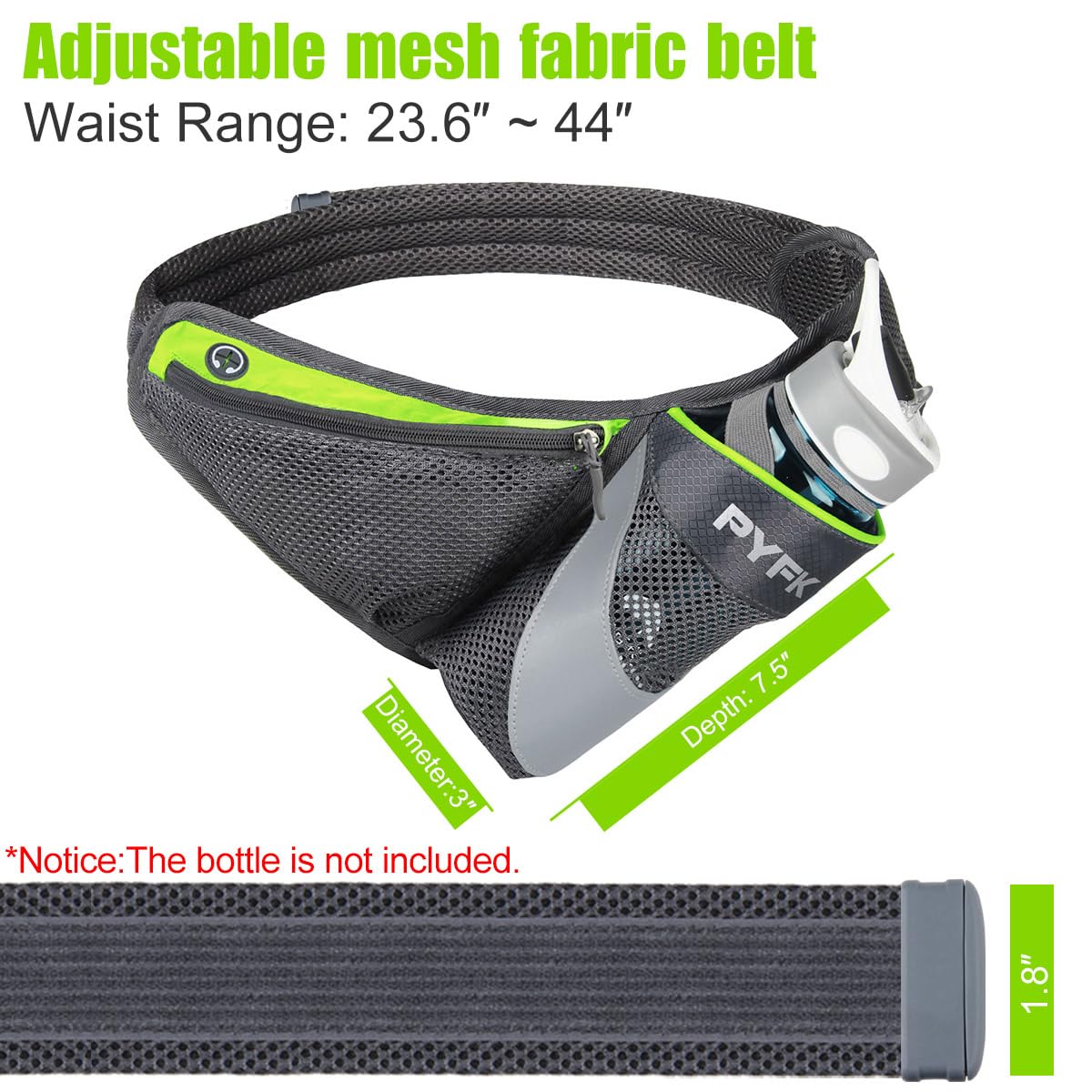 CYBERDYER Running riñonera con Soporte para Botella de Agua de hidratación cinturón para Hombres Mujeres Bolsa de Cintura Fanny Bolsa Reflectante para iPhone 6/7 Plus, Verde