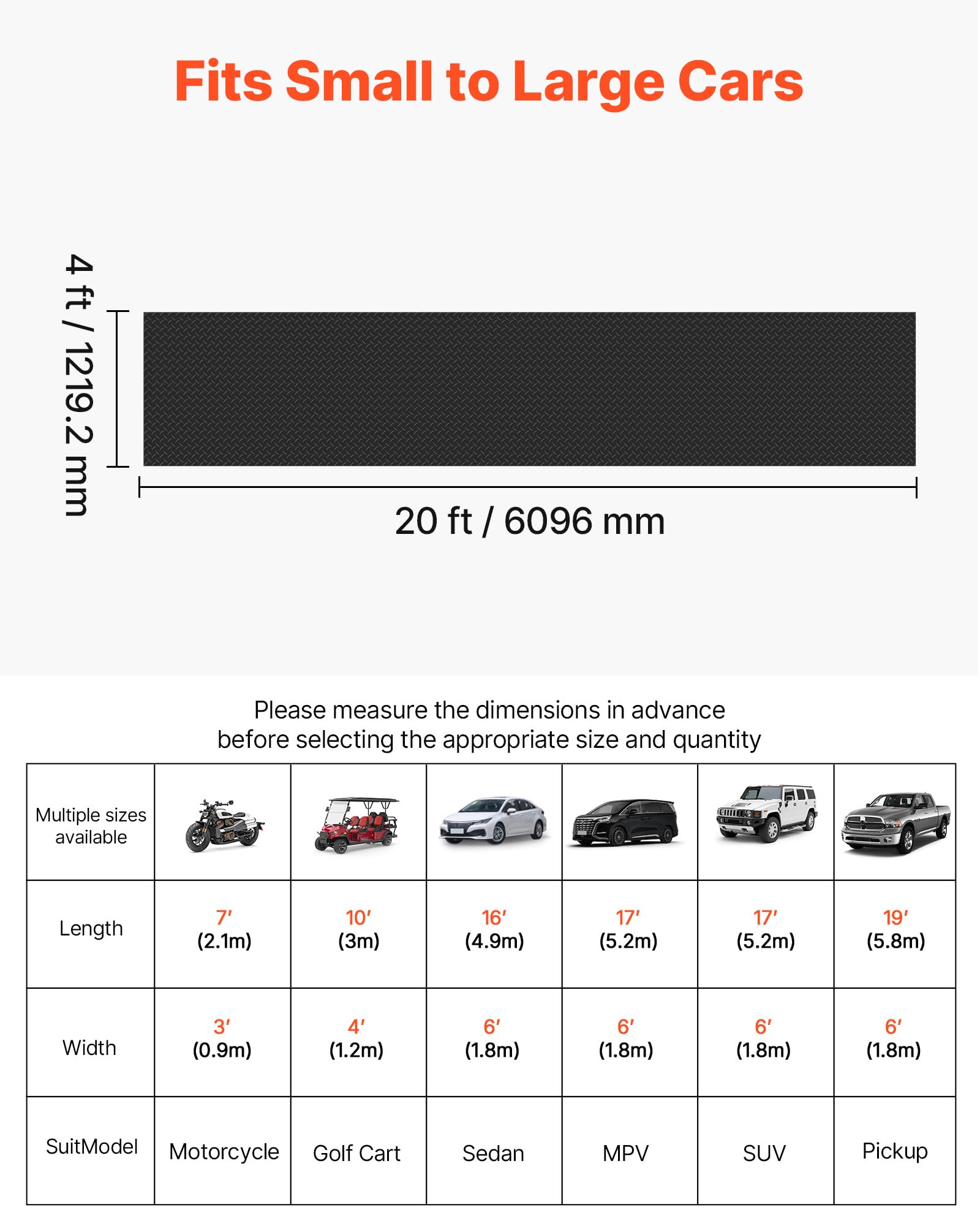 VEVOR Tapis Sol Garage 1,22 x 6,1 m Rouleau Revêtement de Sol Garage Caoutchouc Antidérapant Résistant à l'usure Épaisseur à Motif Diamant 3 mm pour Garages Ateliers Entrepôts Salles de Sport, Noir