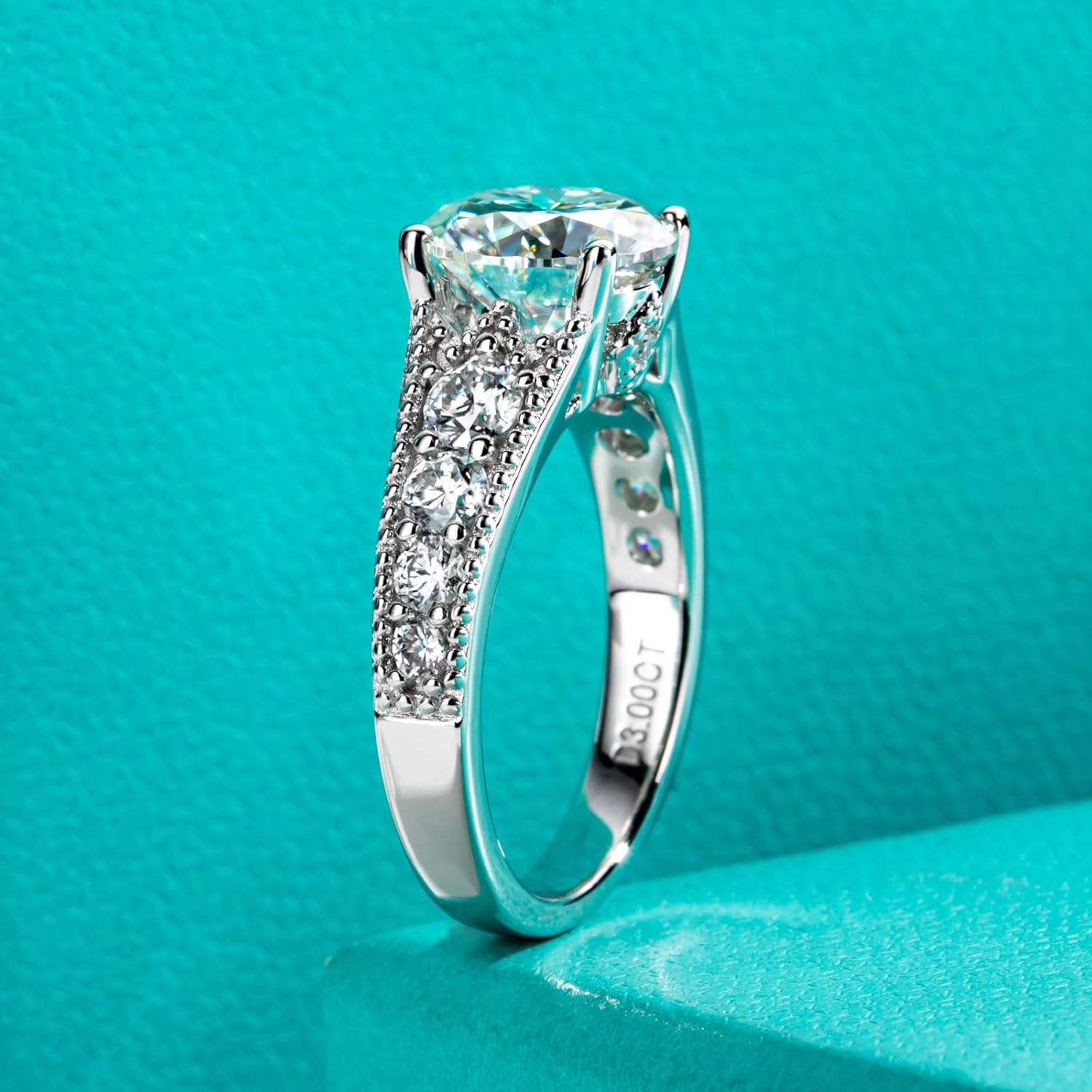 AnuClub Halo Moissanite Engagement Rings 3.8-4.75cttw(3ct Center Stone) D Color VVS1 925 Sterling Silver Vintage Anniversary Wedding Promise Rings for Women with Certificate - Image 3