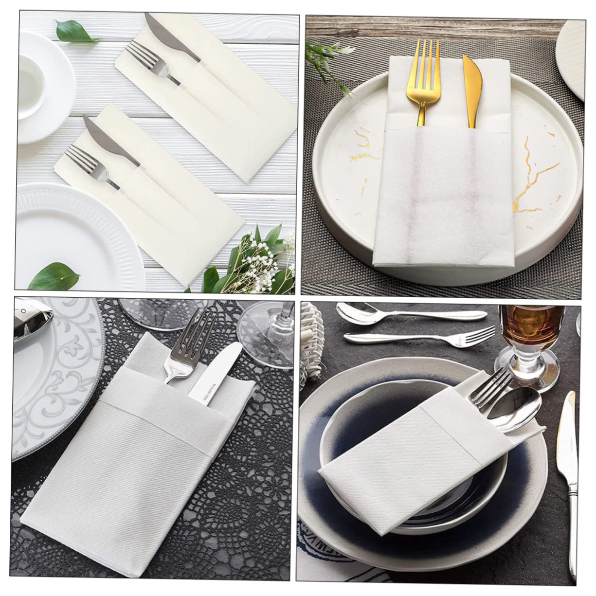 Tovaglioli Avvolgenti per Posate Carta Bianca 50 Pezzi | Design Semplice Aperto, per Scuola e Feste, Confezione per Stoviglie e Servizio Tavola