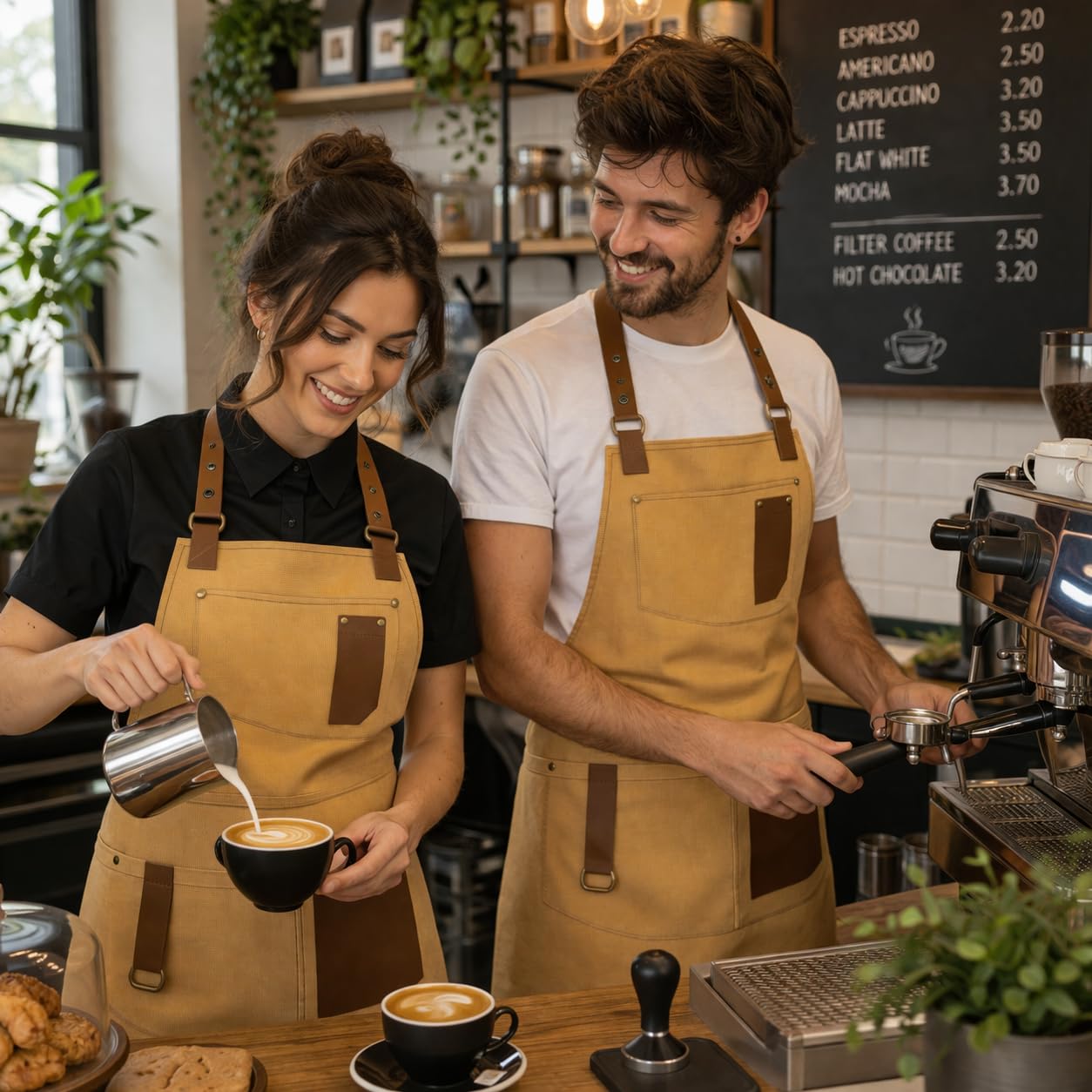 PALLTEX GERARD Tablier Barista et Chef Unisexe – Réglable avec Poches et Finitions en Cuir Végan – Parfait pour Cuisine Pro, Café, Gril et Restaurant
