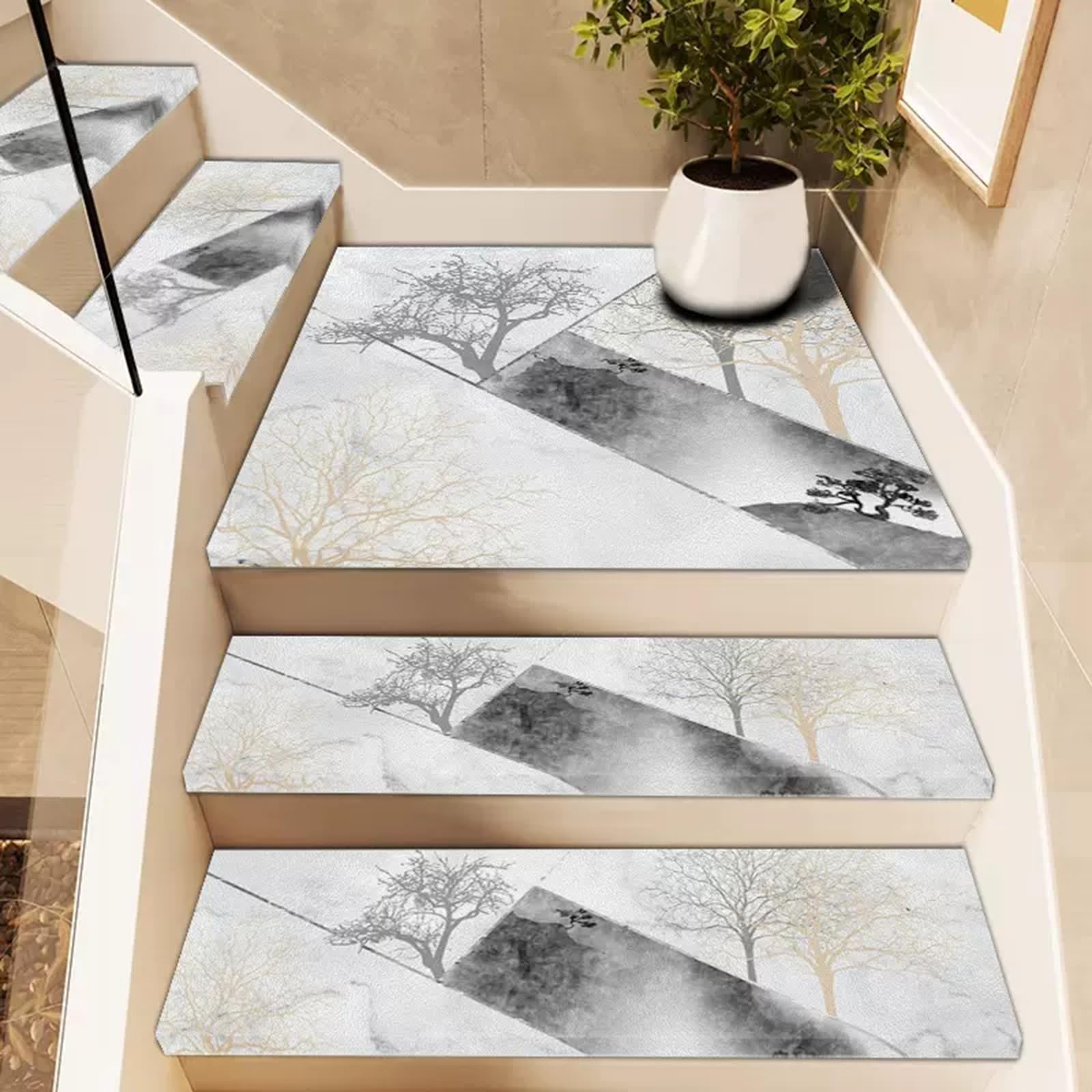 Rutschfeste Stufenmatten für Innentreppen – moderner Teppich für Treppen, 3er-Set (26 x 75 cm) – sichere, stilvolle und Stufenmatten