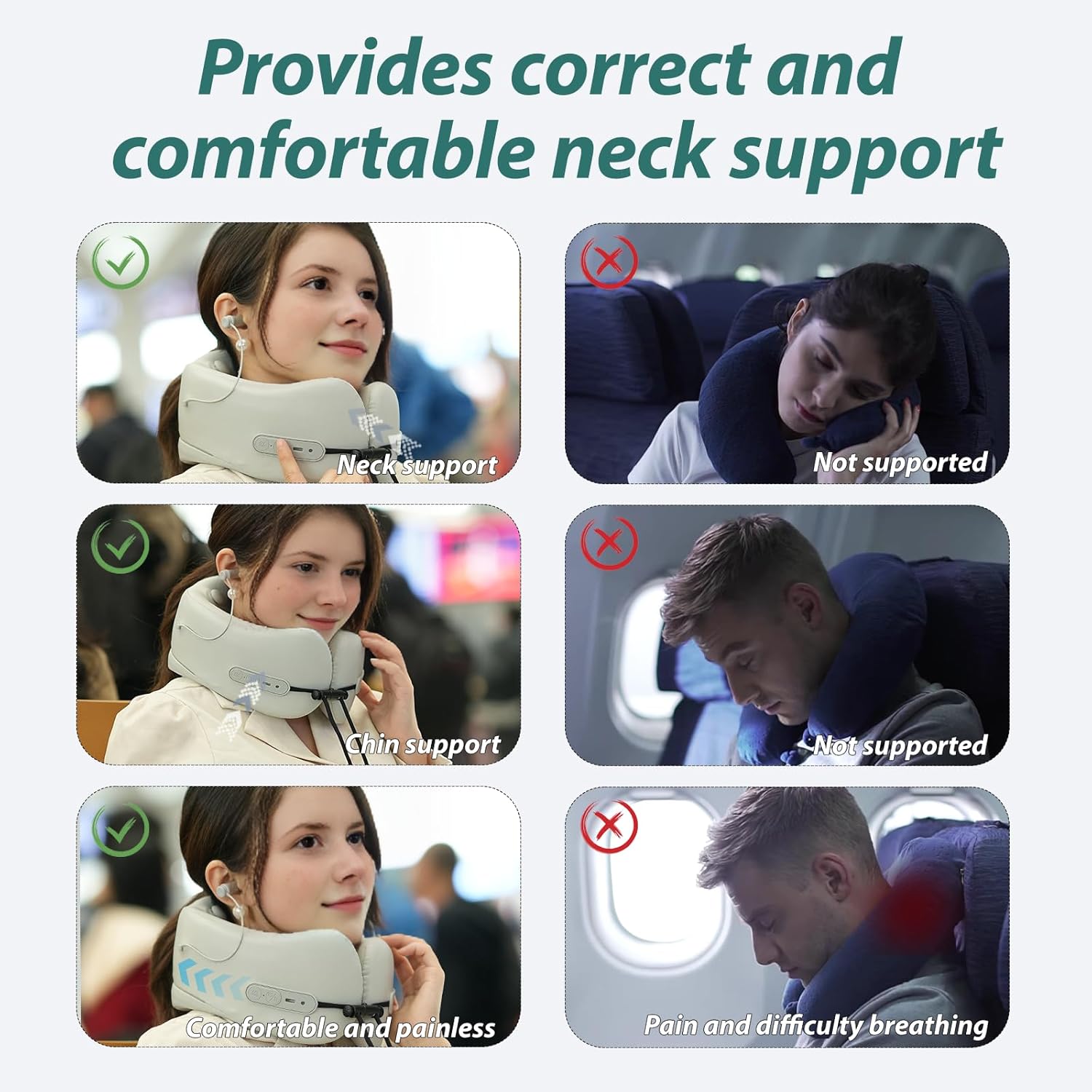 Travel Neck Pillow with Massager Heated Noise Reduction Function for Airplane Car Traveling Relax Sleeping Office, Memory Foam Neck Pillows for Neck Pain Relief Deep Tissue Grey
