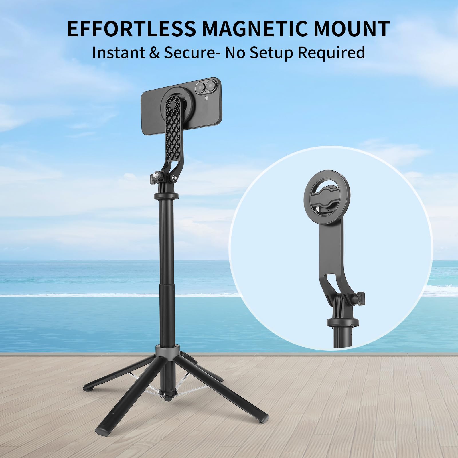 Perche à selfie magnétique pour iPhone, trépied de voyage pour iPhone, support de téléphone portable magnétique extensible pour photographie, enregistrement vidéo, diffusion en direct