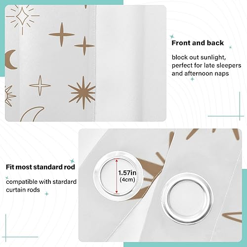 Miniatura 4 de Cortinas opacas mágicas con patrón de estrella de astrología bohemia de 84 pulgadas, cubierta de ventana negra para dormitorio, sala de estar, baño,