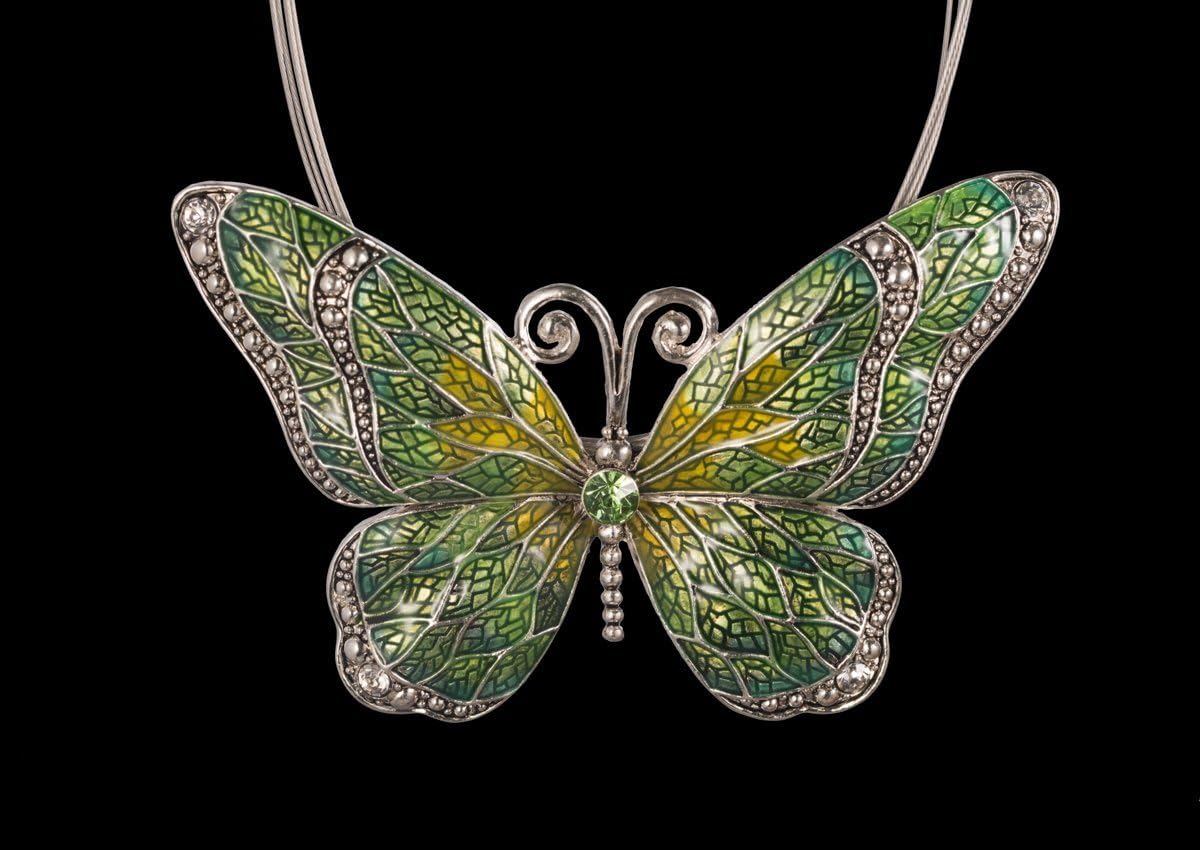 Jewelry Nexus Butterfly Pendant Necklace with Enamel Inlay and Matching Earrings Set