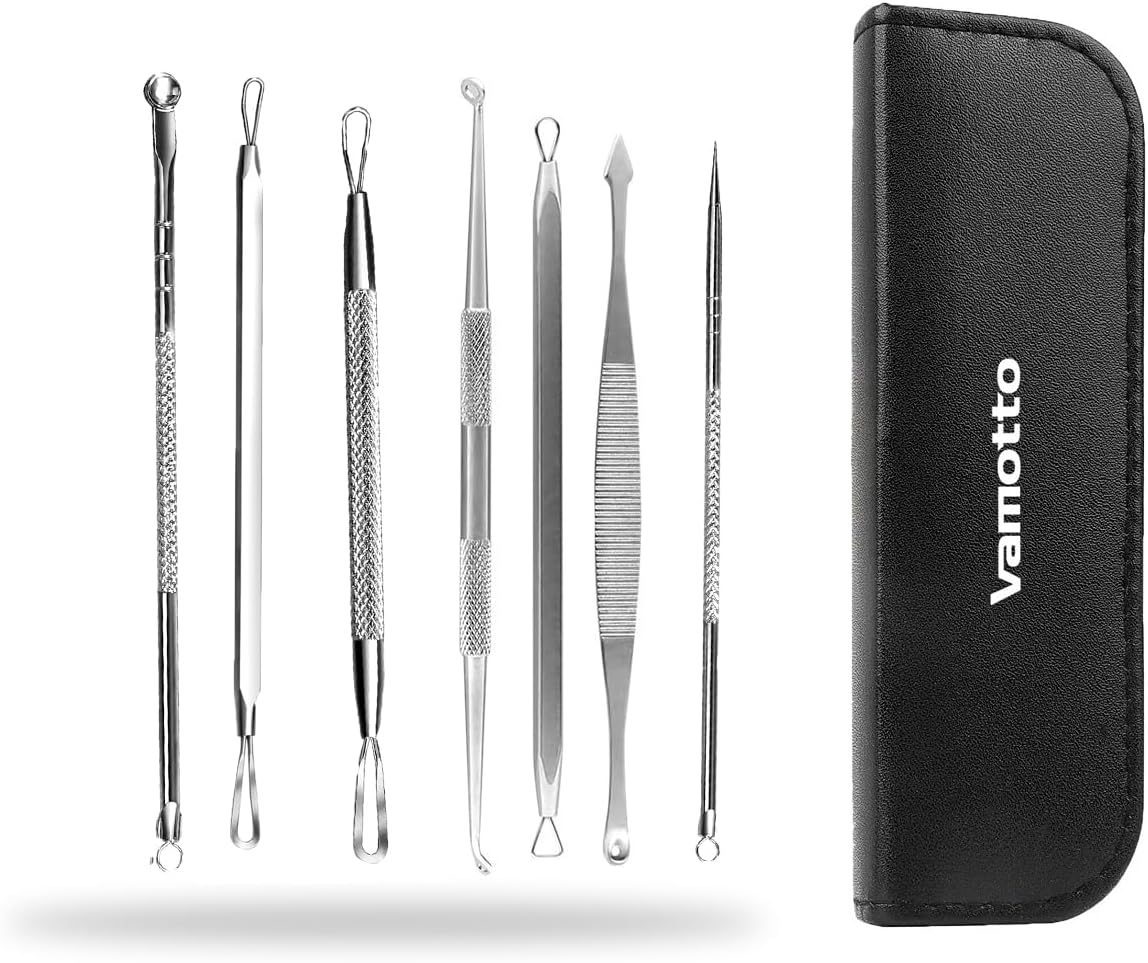 Pimple Popper Tool Kit -7 Pcs Blackhead Remover Comedone Extractor Kit Ear pick Ear wax remove kit for Quick and Easy Removal of Pimples, Blackheads, Zit Removing, Forehead,Facial,Nose