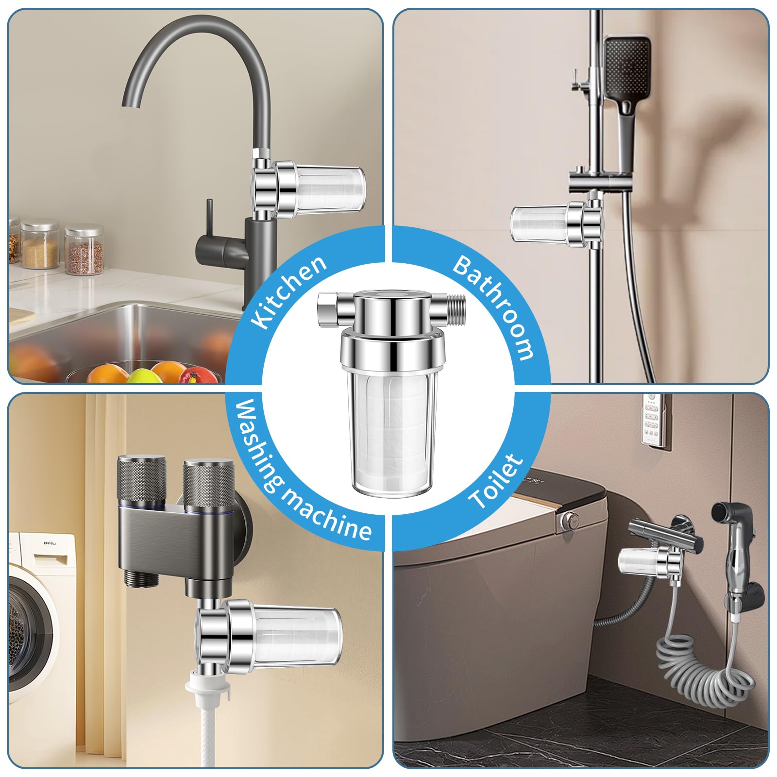 Filtro doccia – Filtro in cotone PP da 5 micron, include 3 cartucce extra, filtraggio dell'acqua e accessori doccia per cucina e scaldabagno