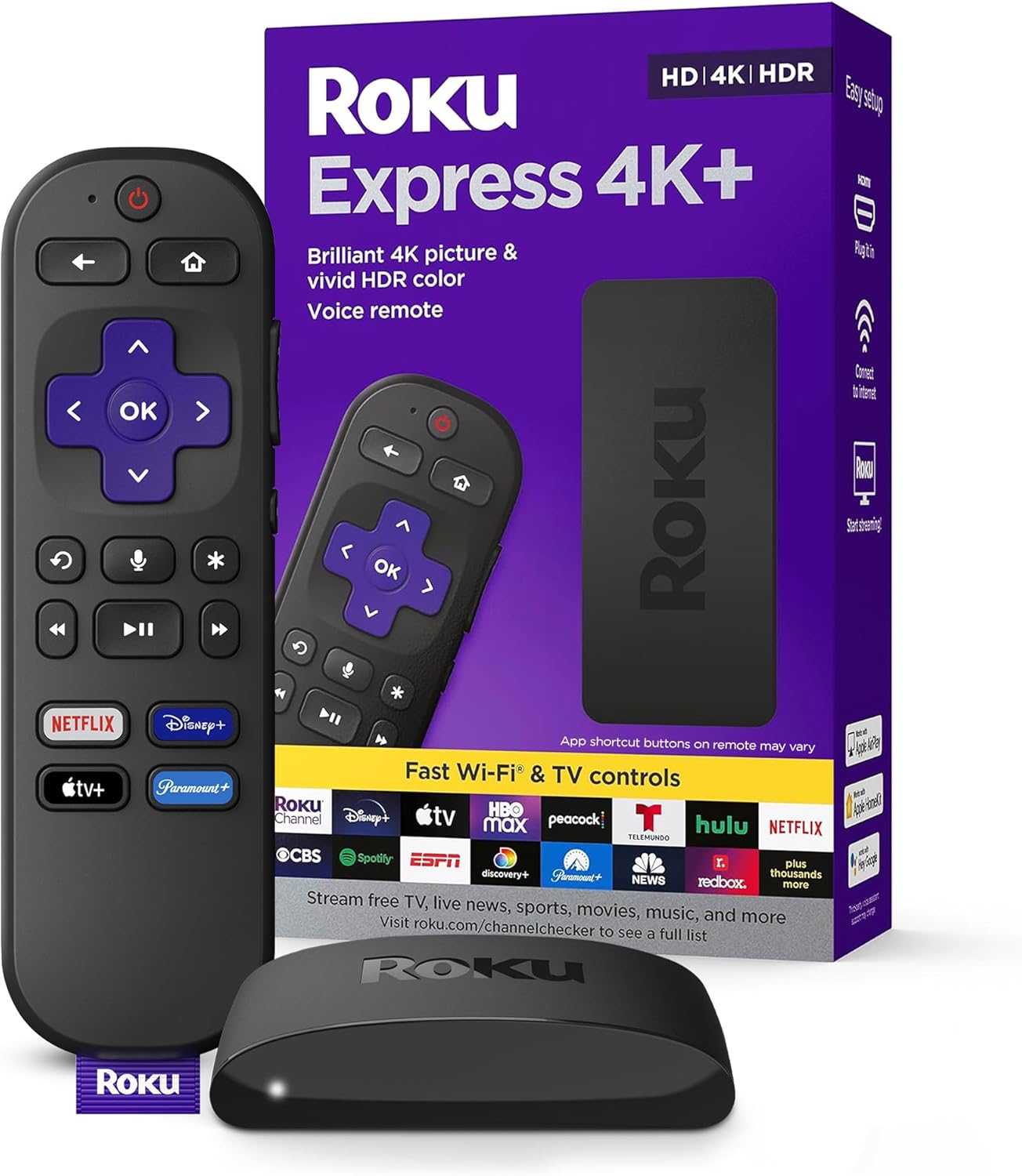 Roku Express 4K+ | Roku Streaming Device 4K/HDR with Voice Remote