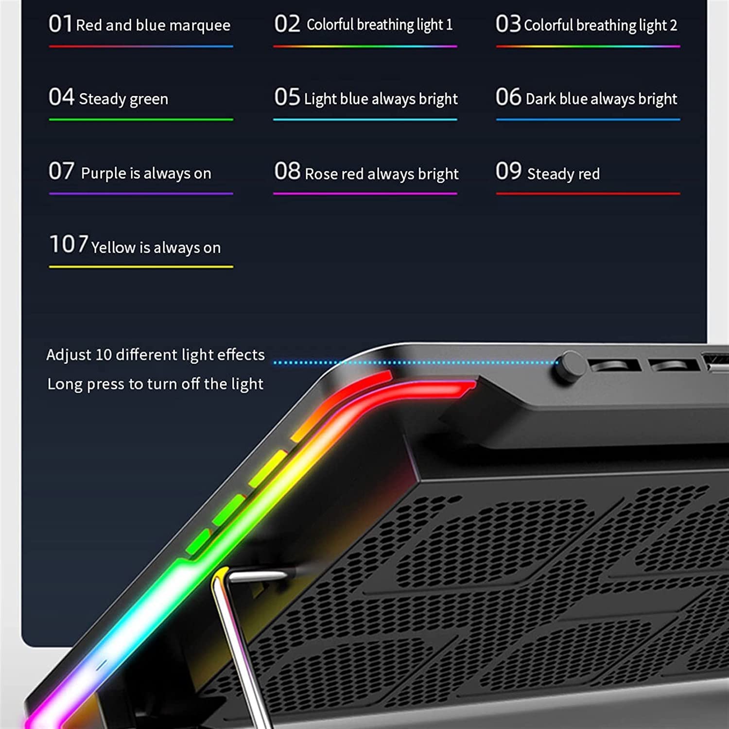Chłodnica do Laptopa Podkładka Chłodząca Do Laptopa USB Cicha Chłodziarka Chłodnica RGB Light Speed ​​7 Gear Regulowany Kąt Stojak na laptopa,Wentylowany