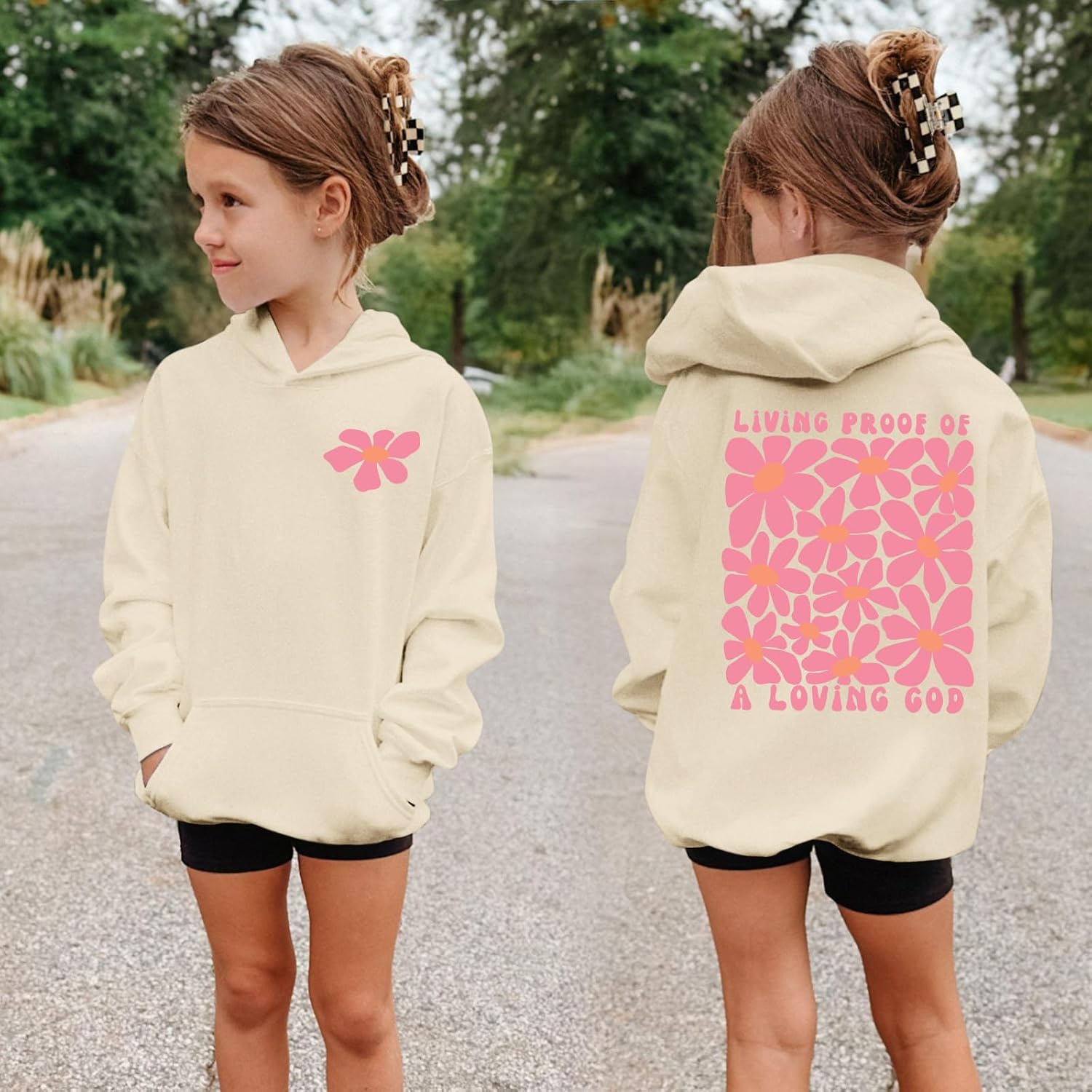 KEEVICI Cute Christian Graphic Hoodies For Girls God Flower Hoodie Kids Jesus Sweatshirt Religious Bible Verse Pullover - Image 6