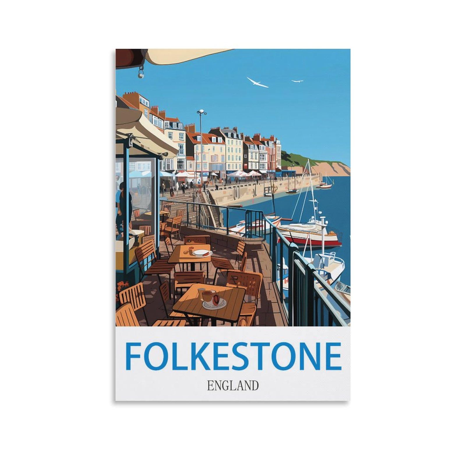 FZYUEN Folkestone England Vintage Travel Poster 16x24inch(40x60cm) Canvas Wall Art Prints for Wall Decor Room Decor Bedroom Decor