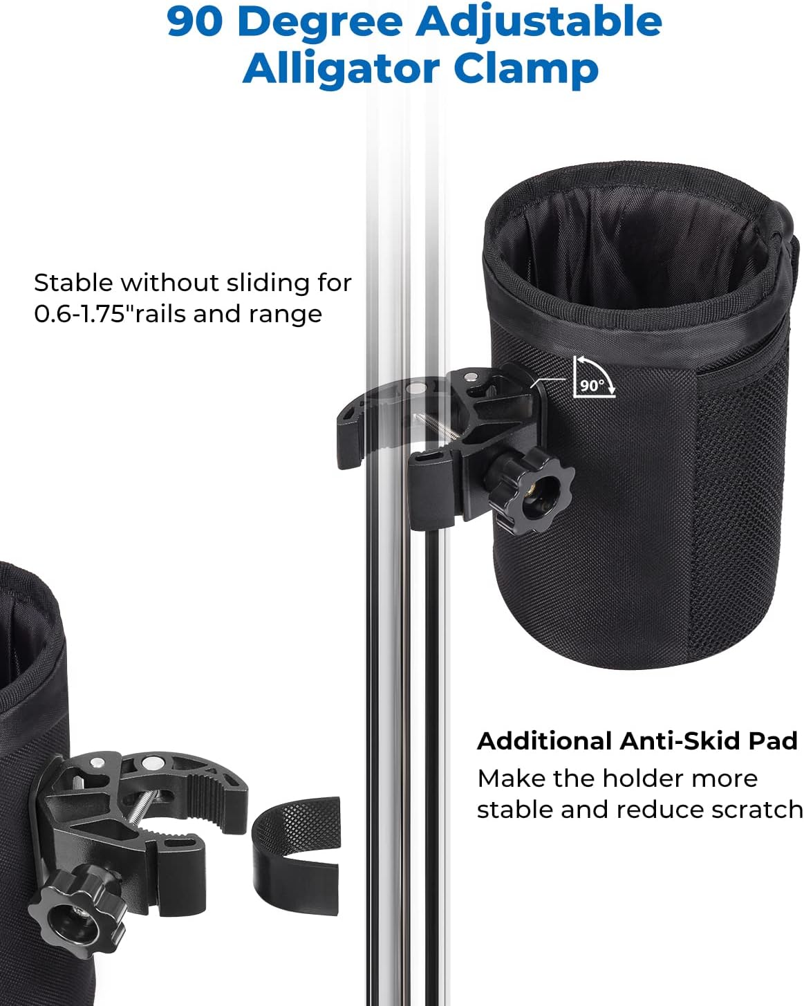 Techjayse Large Cup Holder, Oxford Fabric Drink Cup Can Holder with Drain and Alligator Clip for Motorcycle, ATV, Bike, Scooter, Wheelchair, Walker, Golf Cart, Upgrade Size