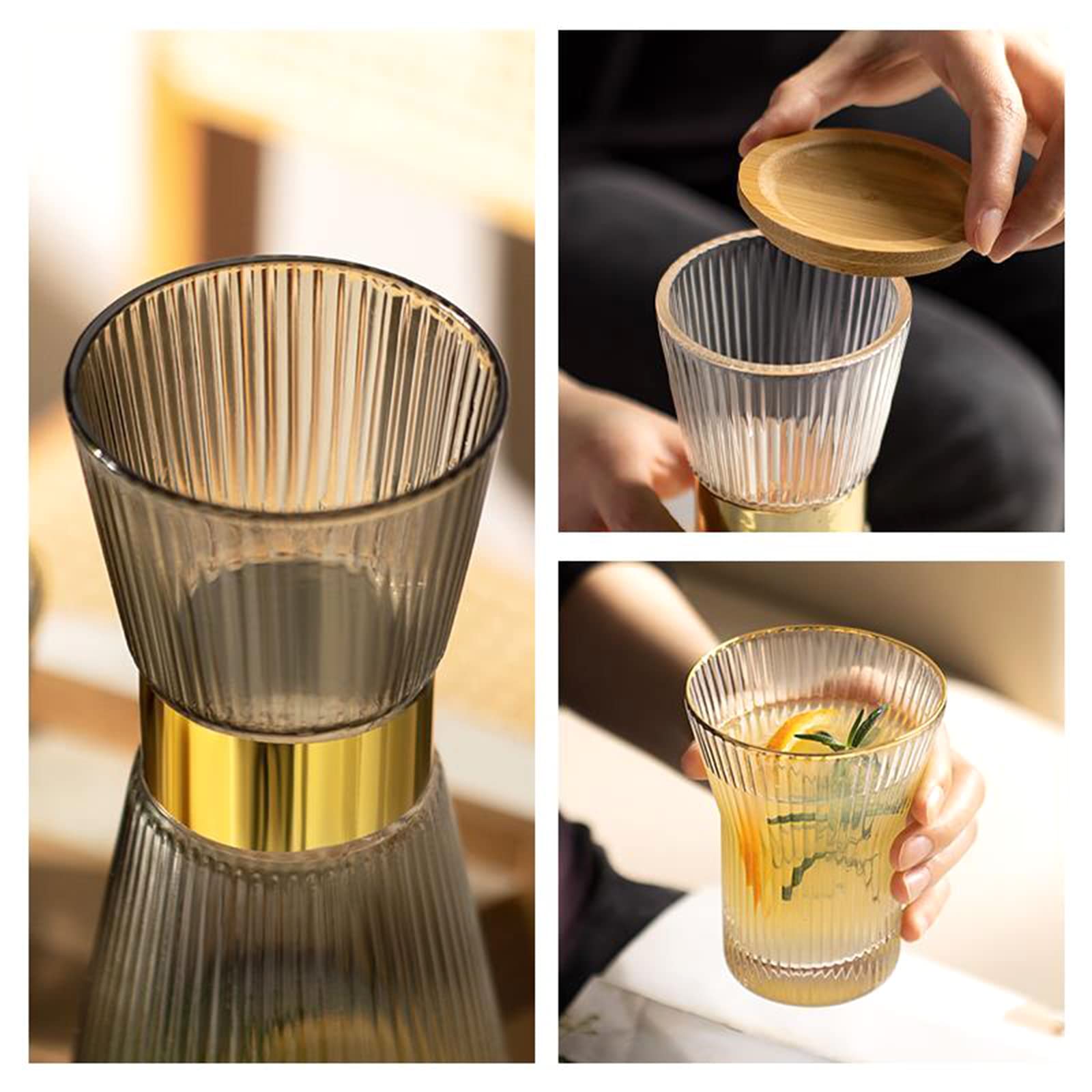 Fofetbfo Bedside Night Wasserkaraffe mit Deckel und Becher Glas Klar Nachttisch Karaffe mit Glas Nachttisch Wasserkaraffe mit Tassen Set für Schlafzimmer Nachttisch, 960ml