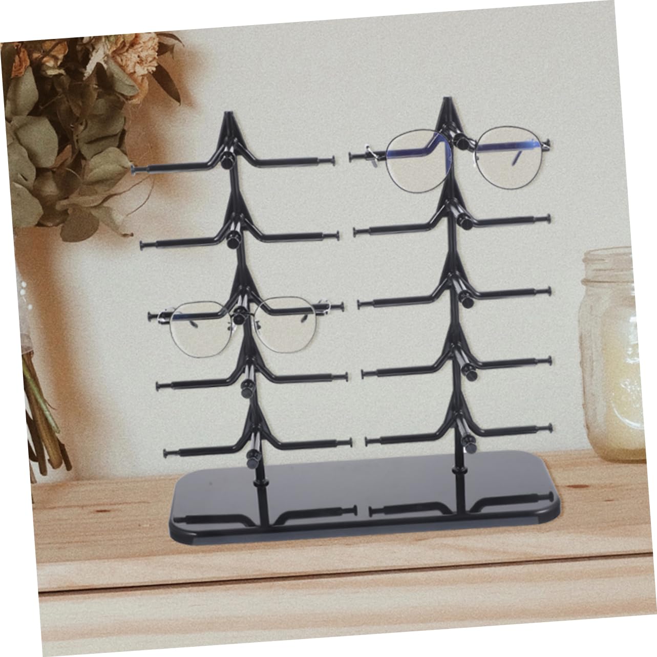 POPETPOP Porta Gafas para Escritorio 2 Piezas Negro Plástico Doble Nivel | Fiesta Verano, Organizador de Gafas, Estante para Gafas de Sol, Múltiples Capas y Gran Capacidad
