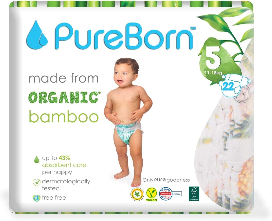 PureBorn Pineapple Diapers, Size 5, Single Nappy Pack - 11- 18 kg, 22 Count