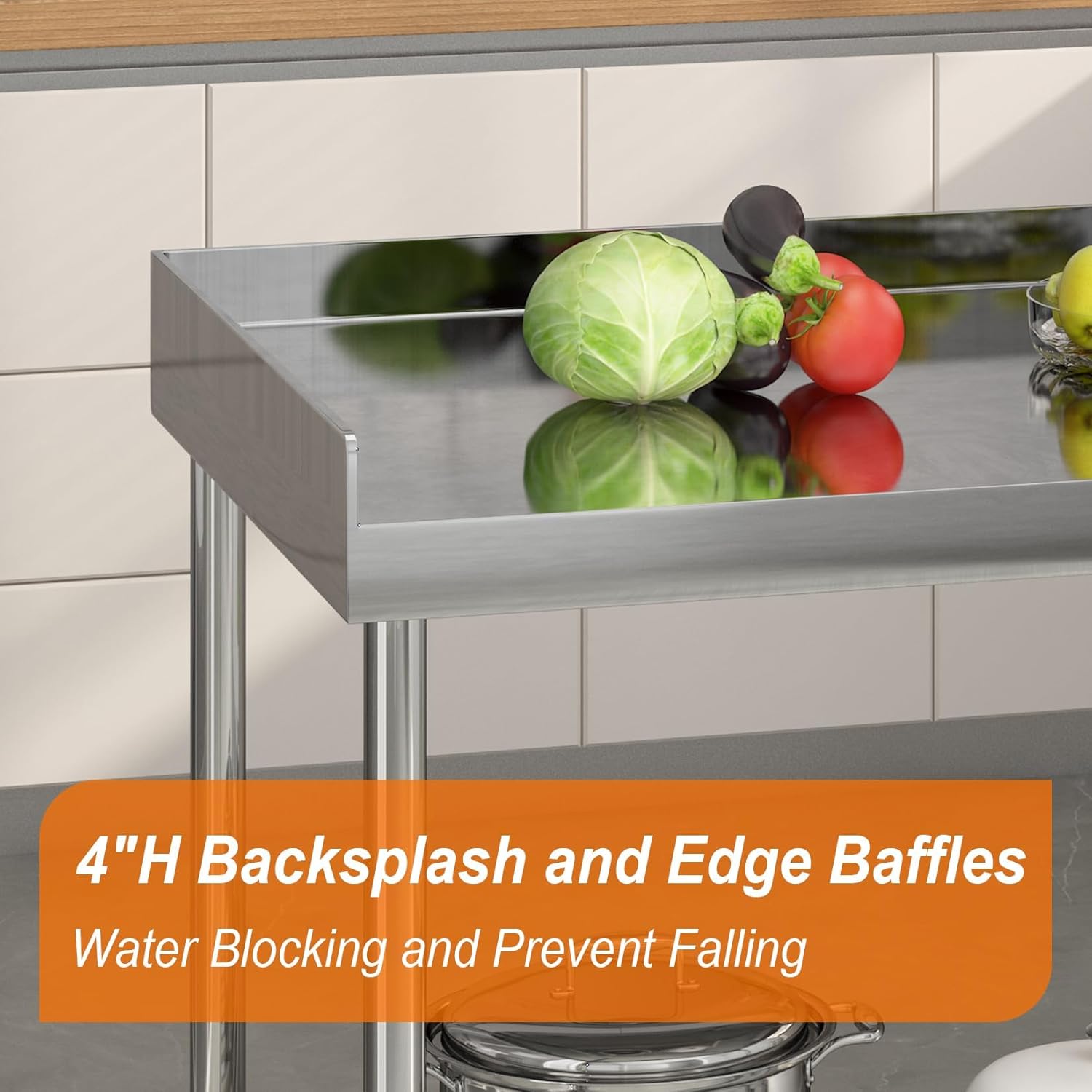 GAOMON 36 x 30 Inch Stainless Steel Work Table, Commercial Prep Heavy-Duty Stainless Steel Kitchen Island with Backsplash and Undershelf, for Kitchen Restaurant