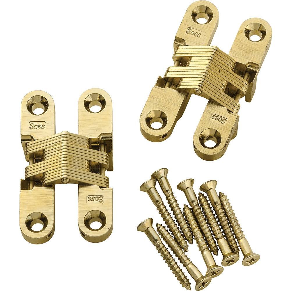 Satin Brass Soss Concealed Hinge, Wings measure 1/2" Wide x 2-3/8" L. for 3/4", SOSS #204