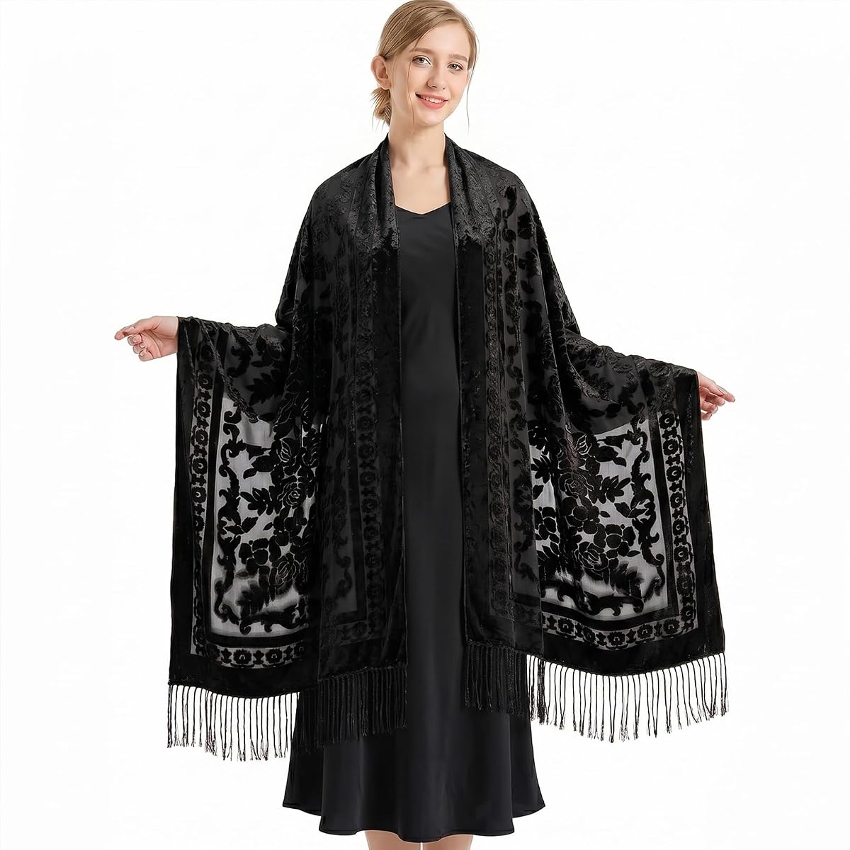 Ladiery Velvet Shawls and Wraps for Evening Dresses Formal Fringe Wrap