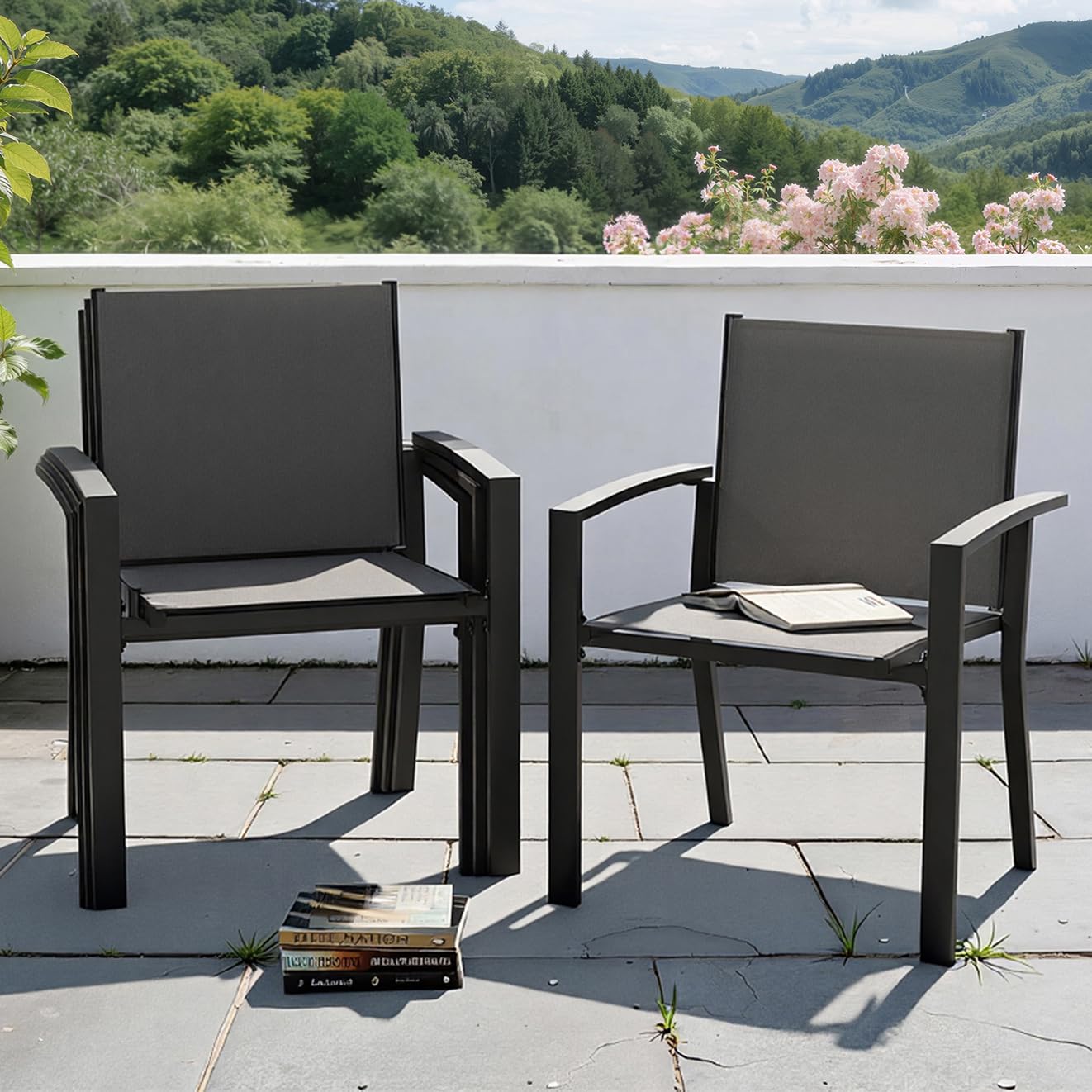 UDPATIO Gartenstühle Stapelbar 4er Set, Gartenstuhl Hochlehner, Balkonstuhl Wetterfest, Stapelstühle, Terrassenstühle Wetterfest 160kg Belastbar, Grau