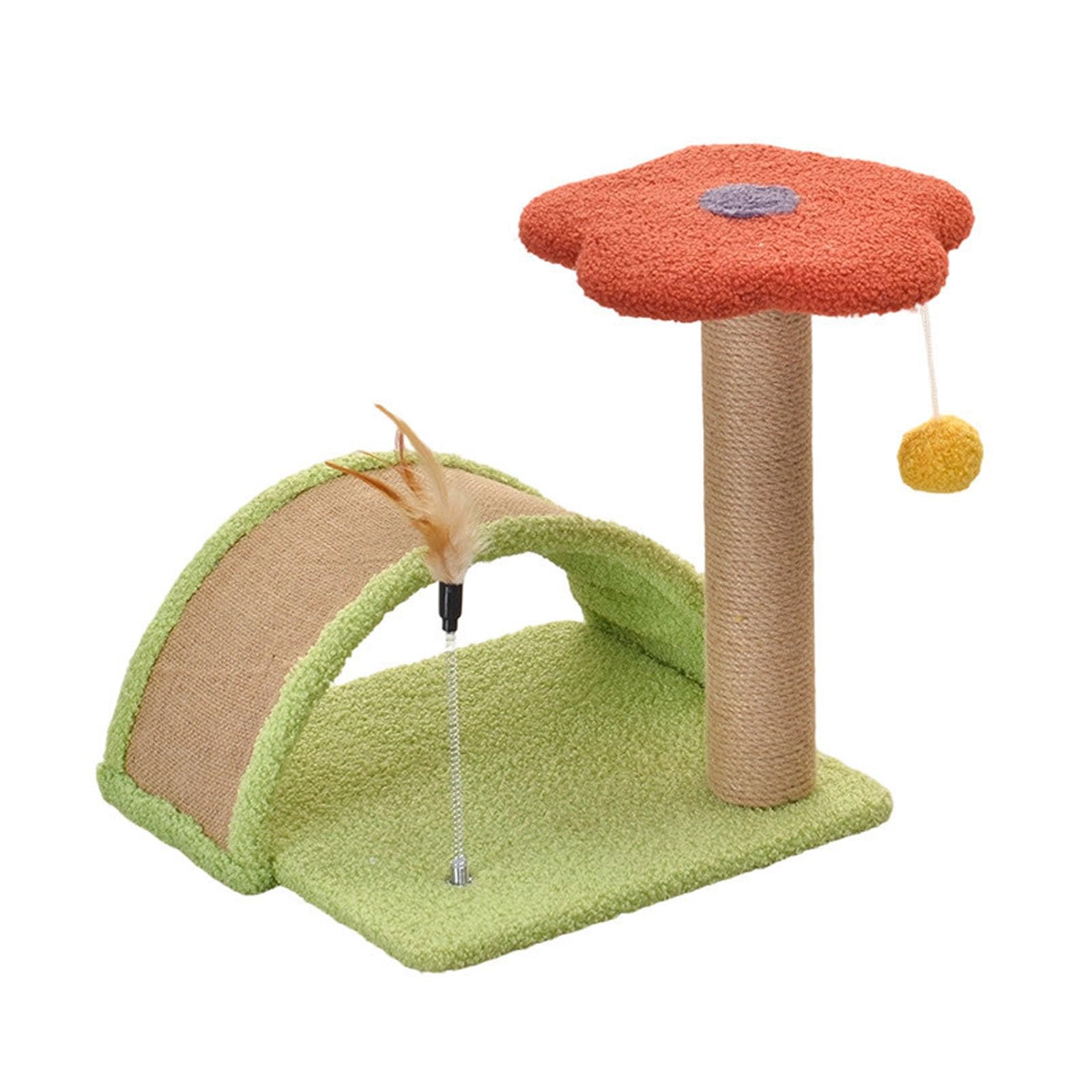 Kratzbaum Katze, Kratzbaum/Kratzstamm mit Spielball für Kleine Katzen(Red,+Arched cat Bed)