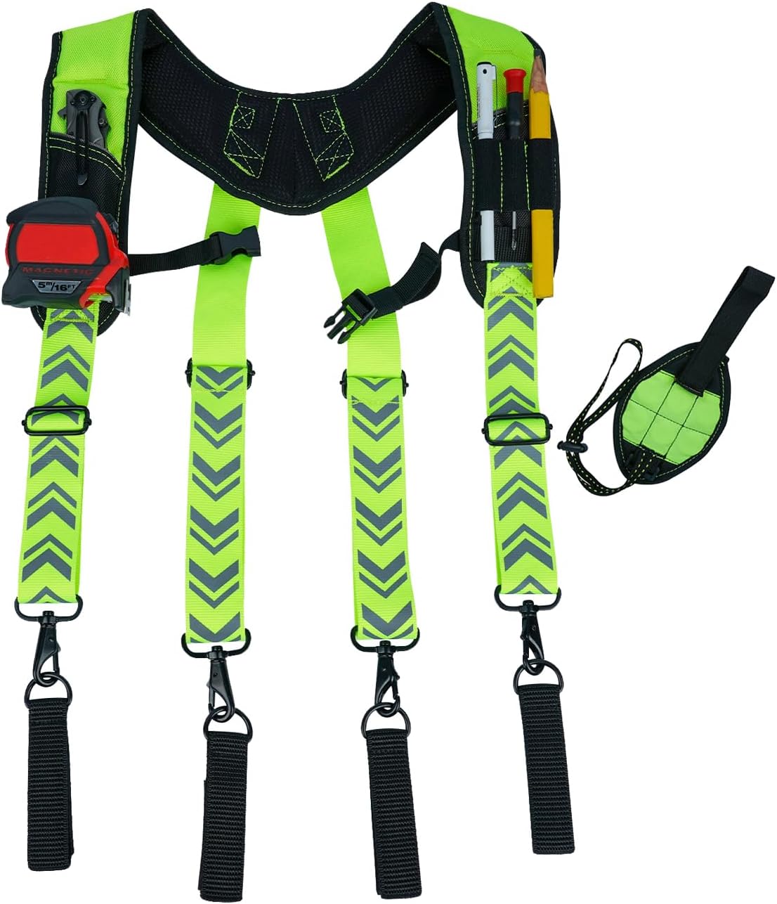 KUNN Magnetic Tool Belt Suspenders,Reflective Safety Work Suspender,Men's Tool Bag Harness with 4Pcs Loops for Construction/Carpenter/Electrician